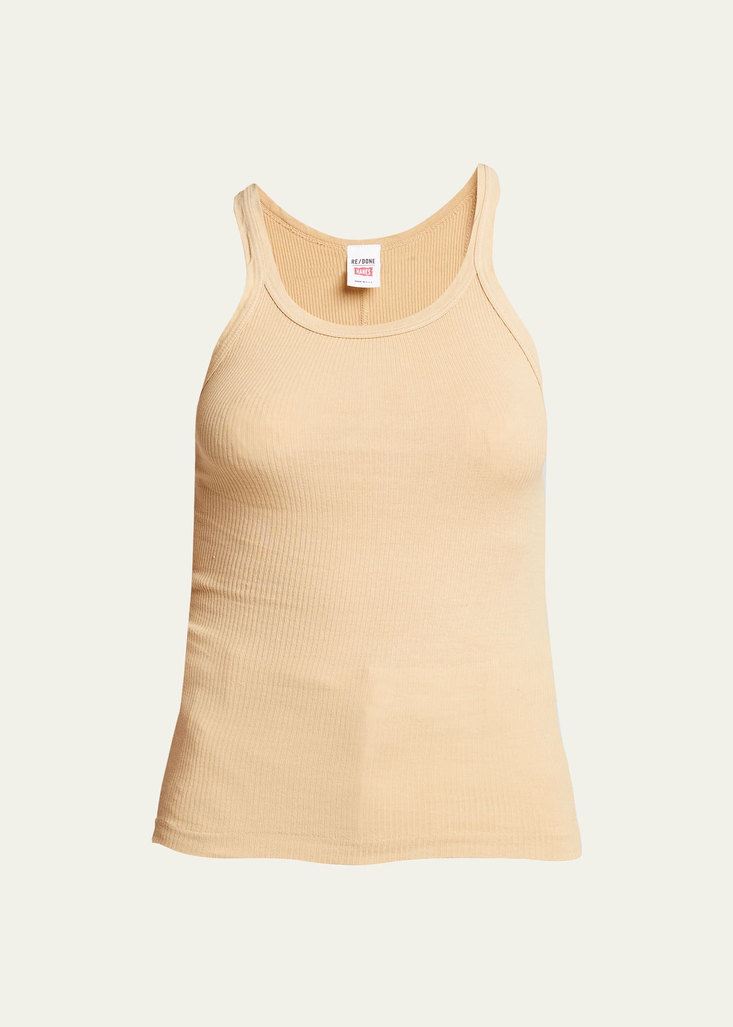 Shop Re/done Ribbed Scoop-neck Fitted Tank In Sand
