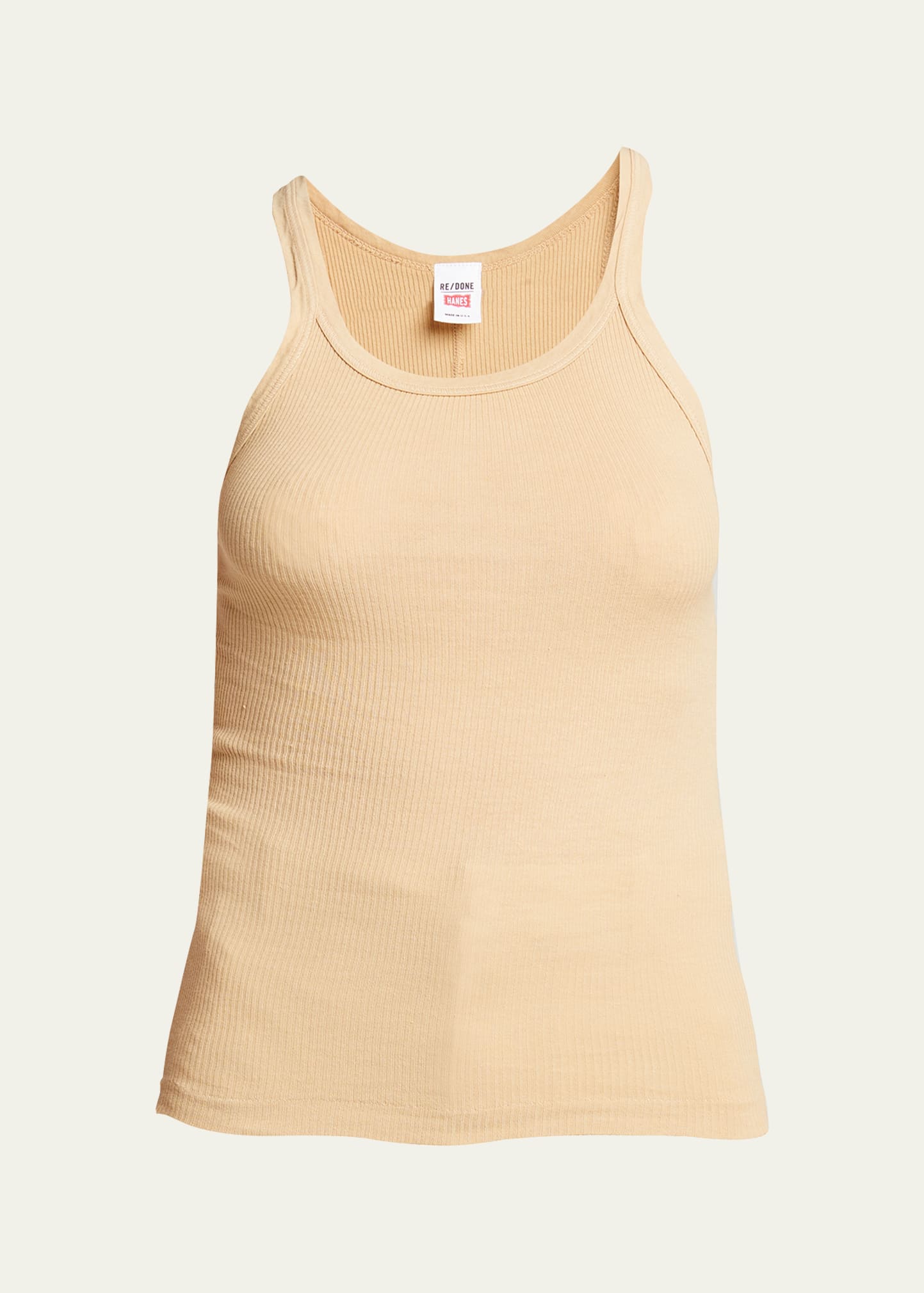 Re/done Ribbed Scoop-neck Fitted Tank In Sand