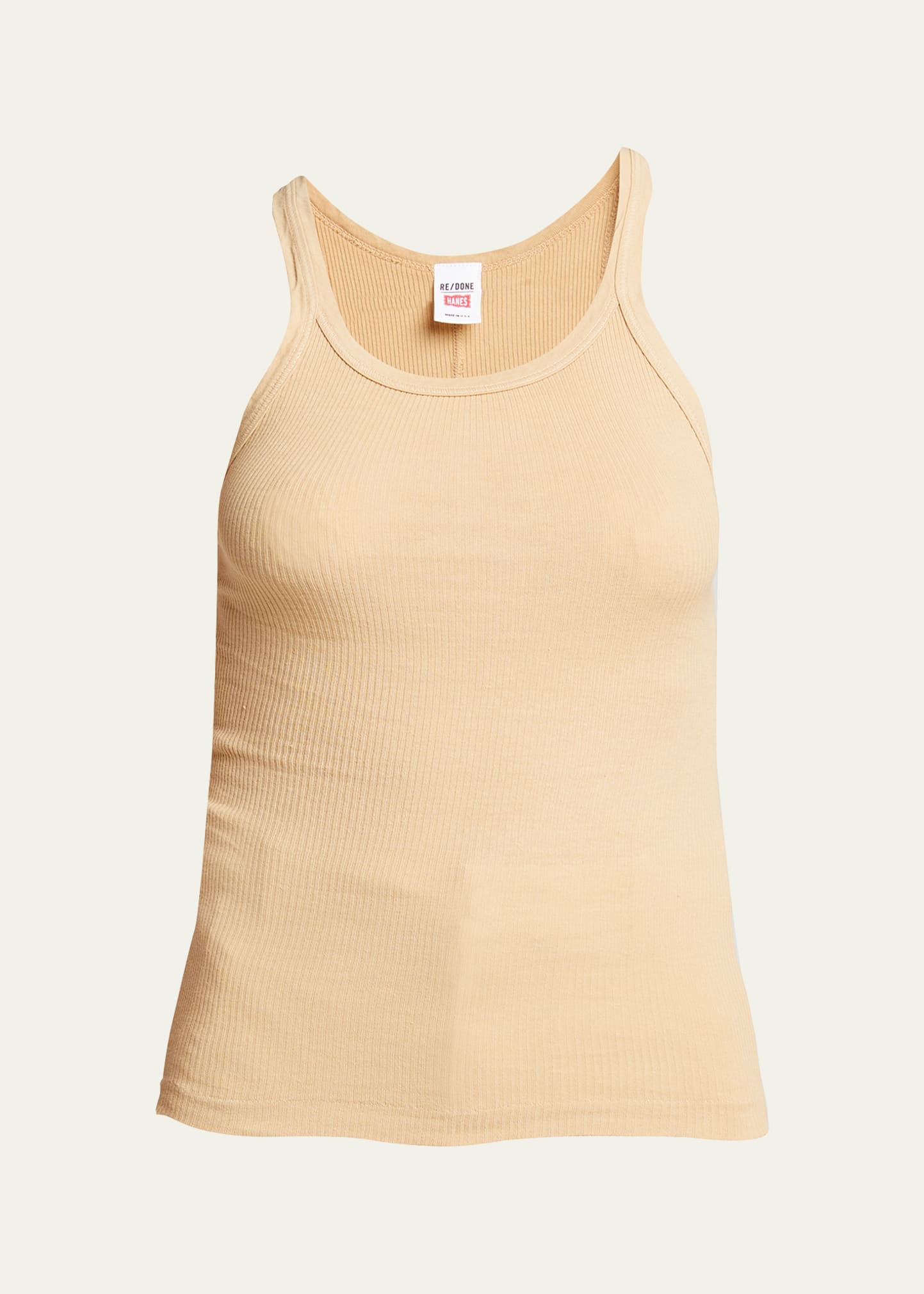 Shop Re/done Ribbed Scoop-neck Fitted Tank In Sand