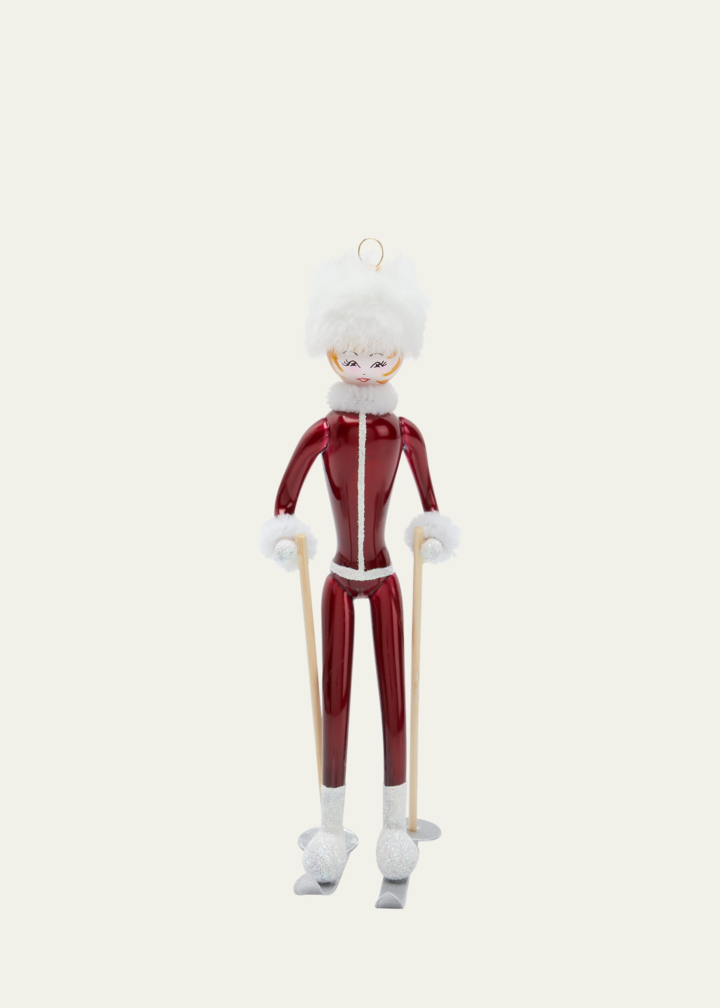 De Carlini Skier With Faux Fur Hat Ornament