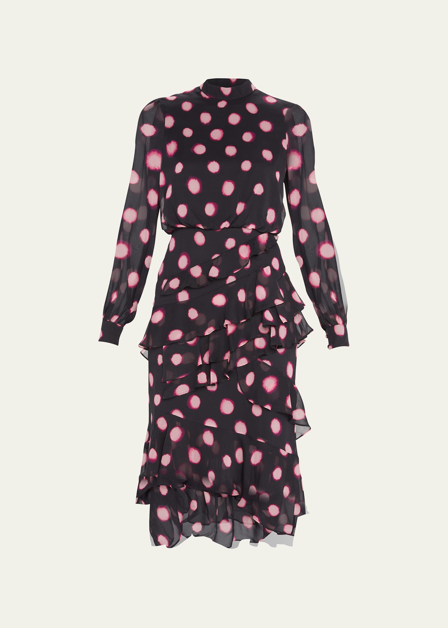 SALONI ISA MOCK-NECK FLORAL-PRINT SILK MIDI DRESS