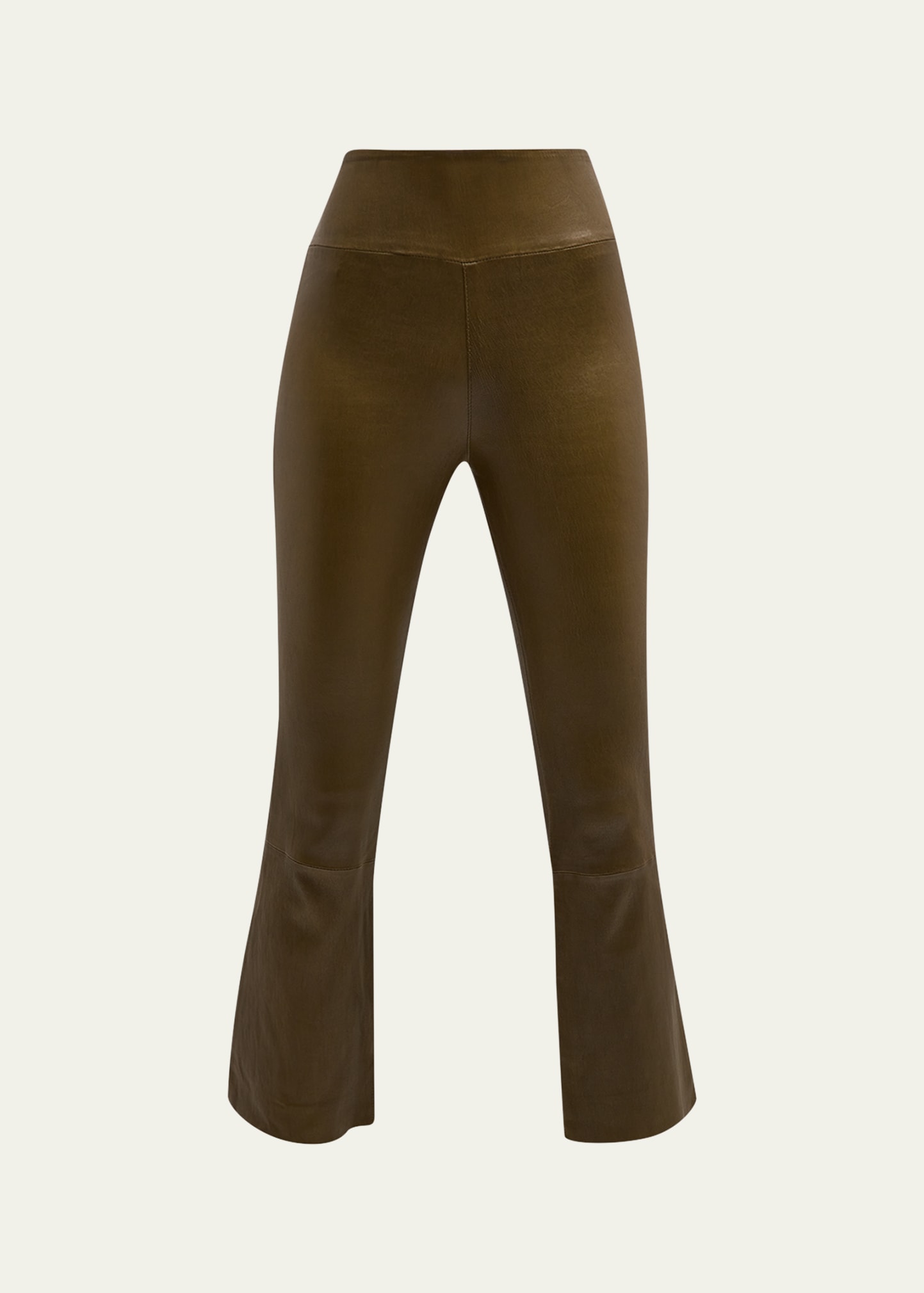Sprwmn High-waist Flare-leg Cropped Leather Leggings In Moss