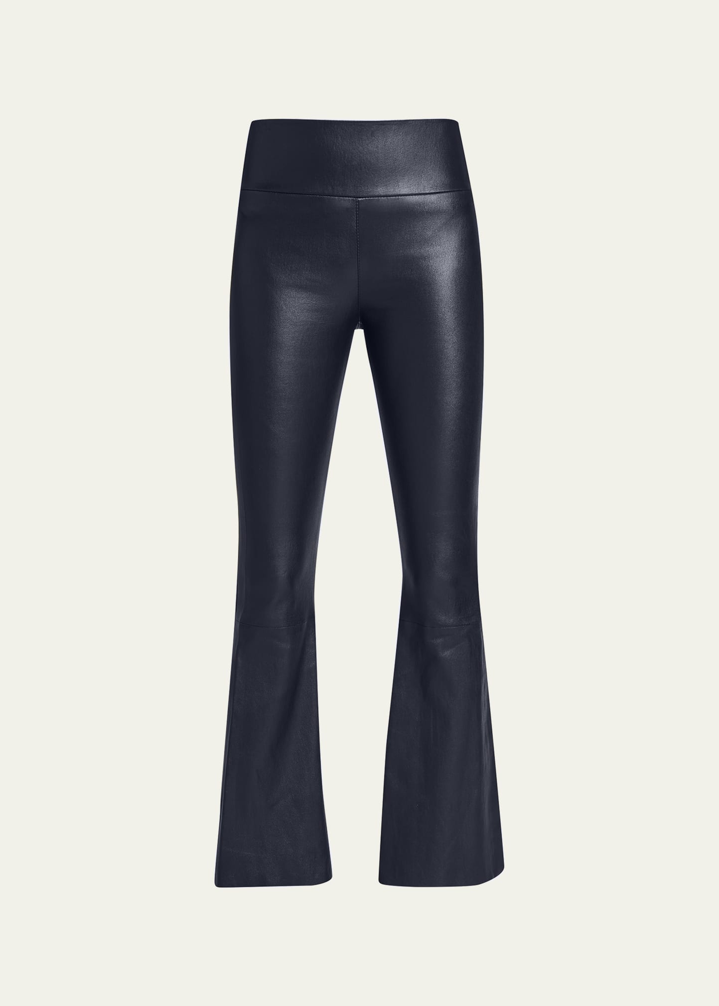 Sprwmn High-waist Flare-leg Cropped Leather Leggings In Navy