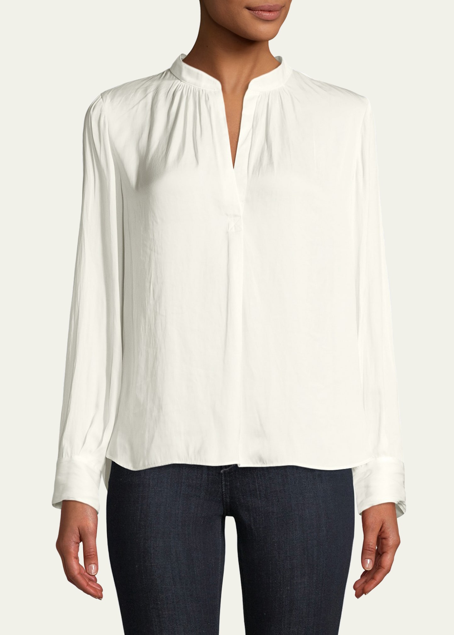 Zadig & Voltaire Tink V-neck Satin Long-sleeve Blouse In White