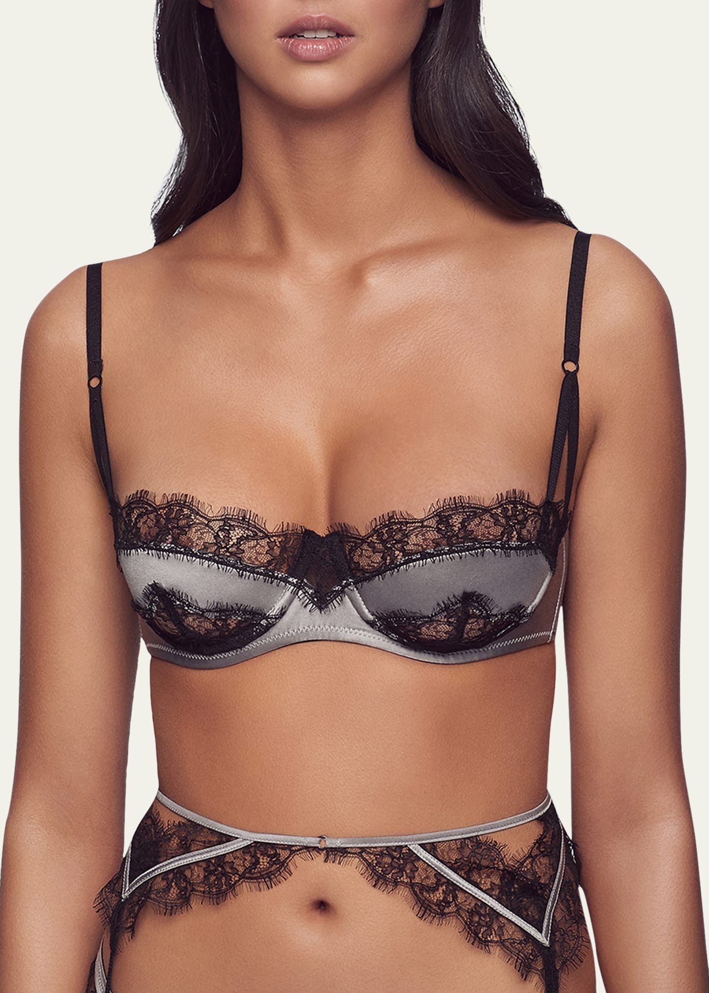 Kiki De Montparnasse Sensuel Lace-trim Underwire Balconette Bra In Storm Black