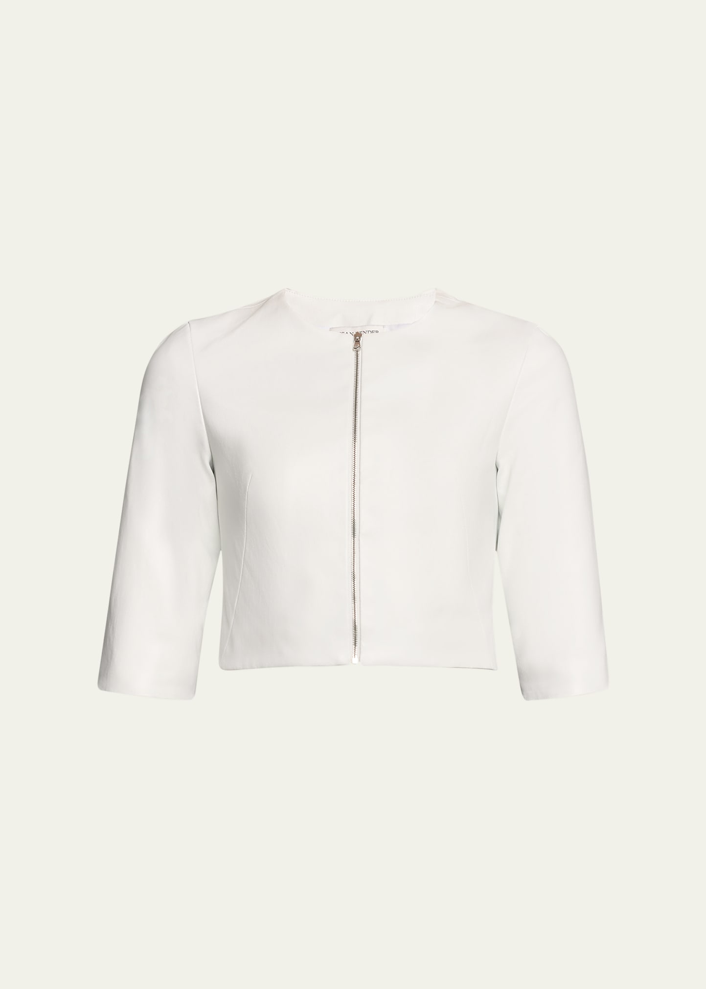 Susan Bender Stretch Leather Zip-front Cardigan In White