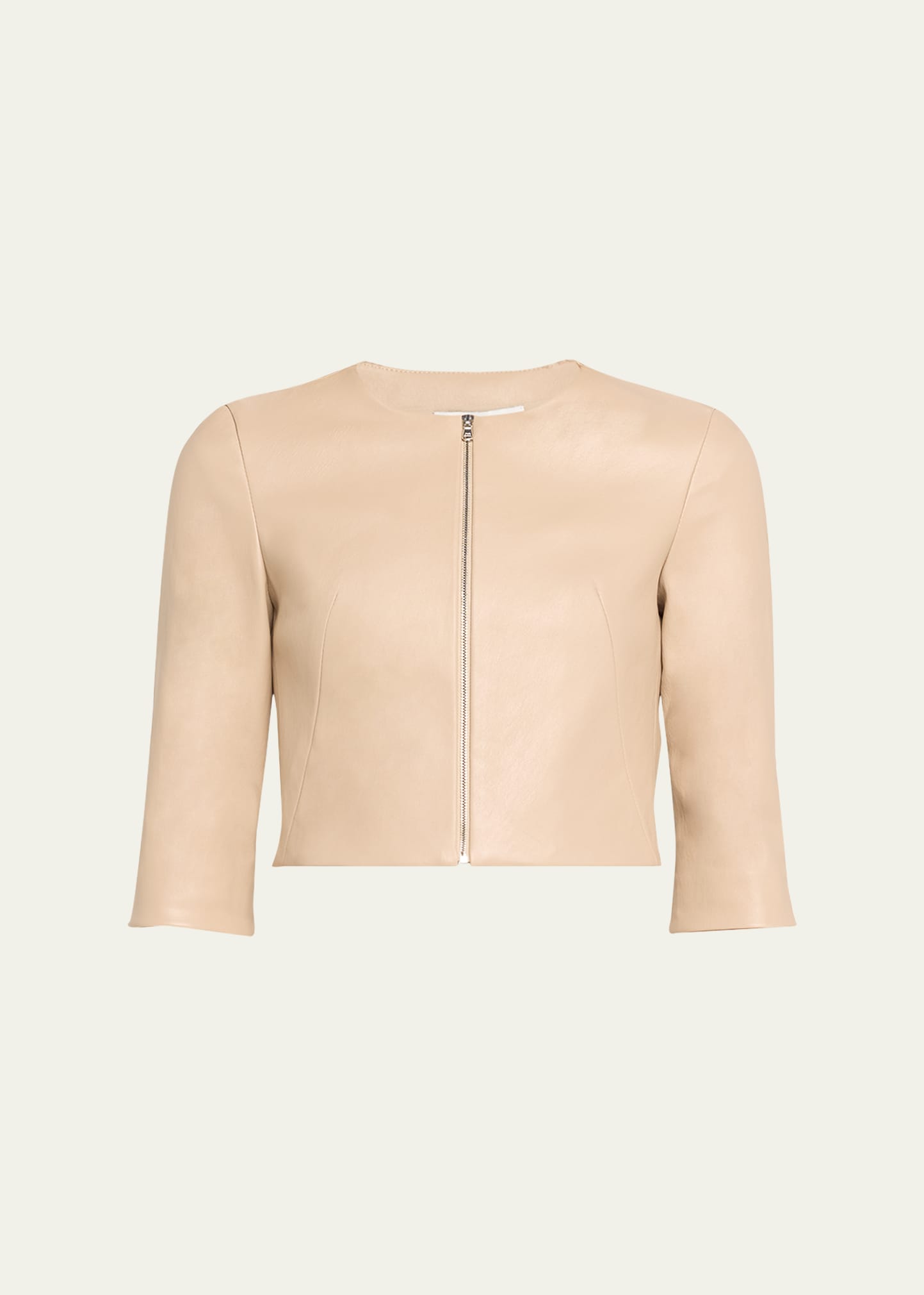 Susan Bender Stretch Leather Zip-front Cardigan In Oat