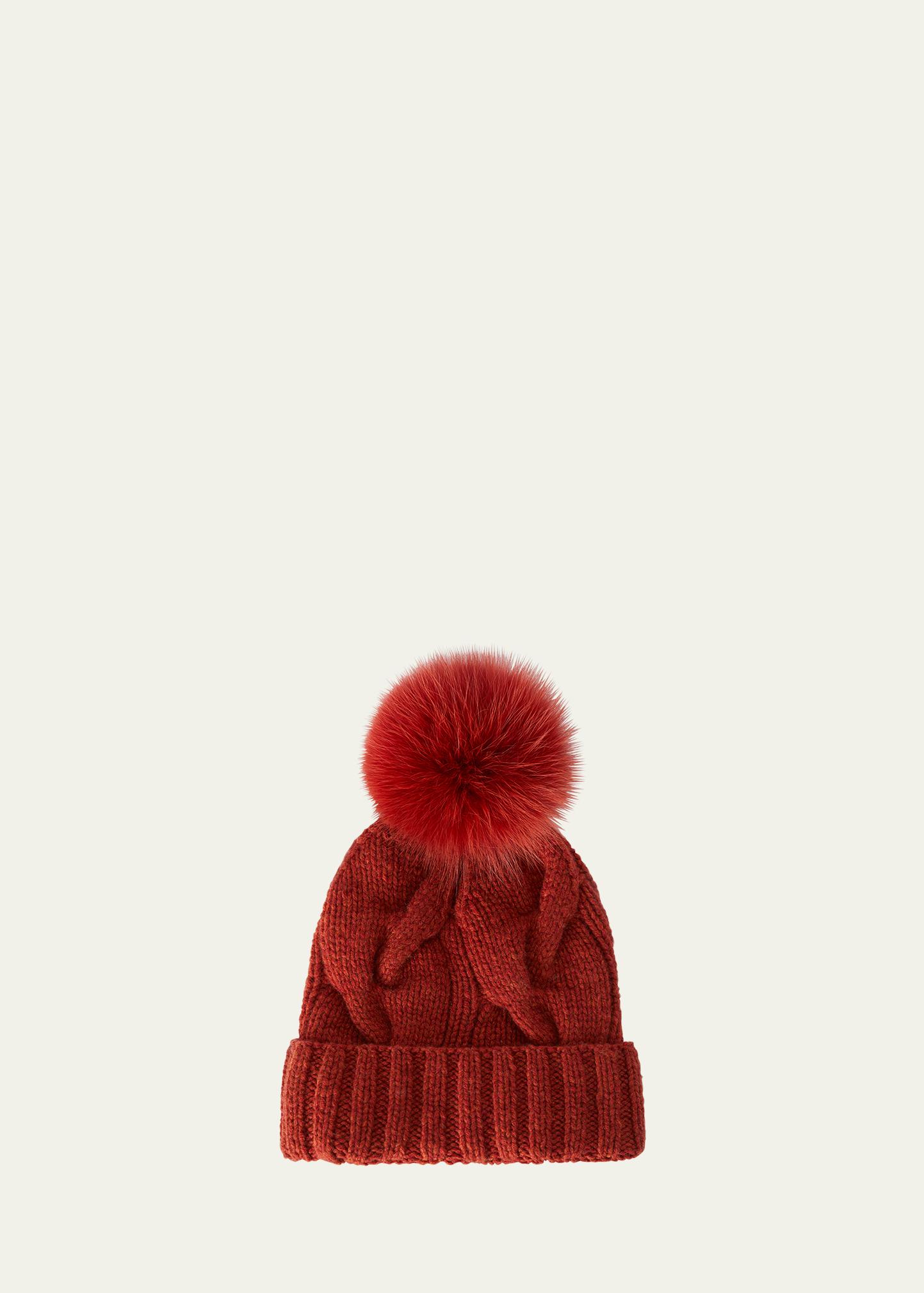 Loro Piana Cashmere Knit Beanie Hat Fox Fur Pompom Cashmere Fox Pom Ribbed Beanie | Lafayette 148 New York main image 3