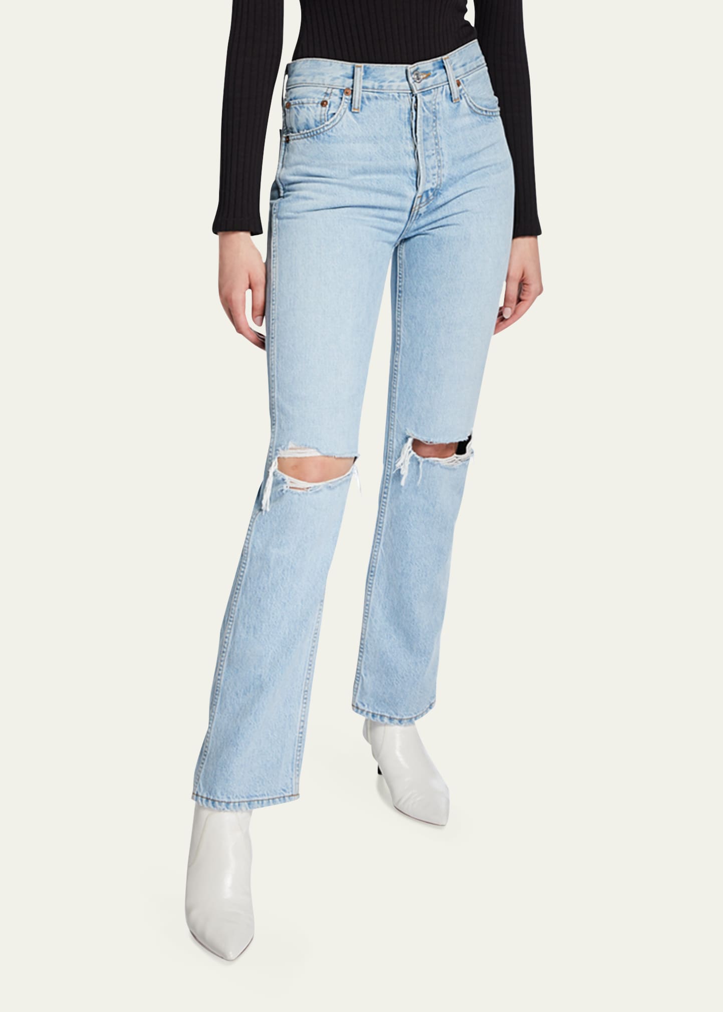 Re/done Loose High-rise Straight Jeans In Bleach Destroy