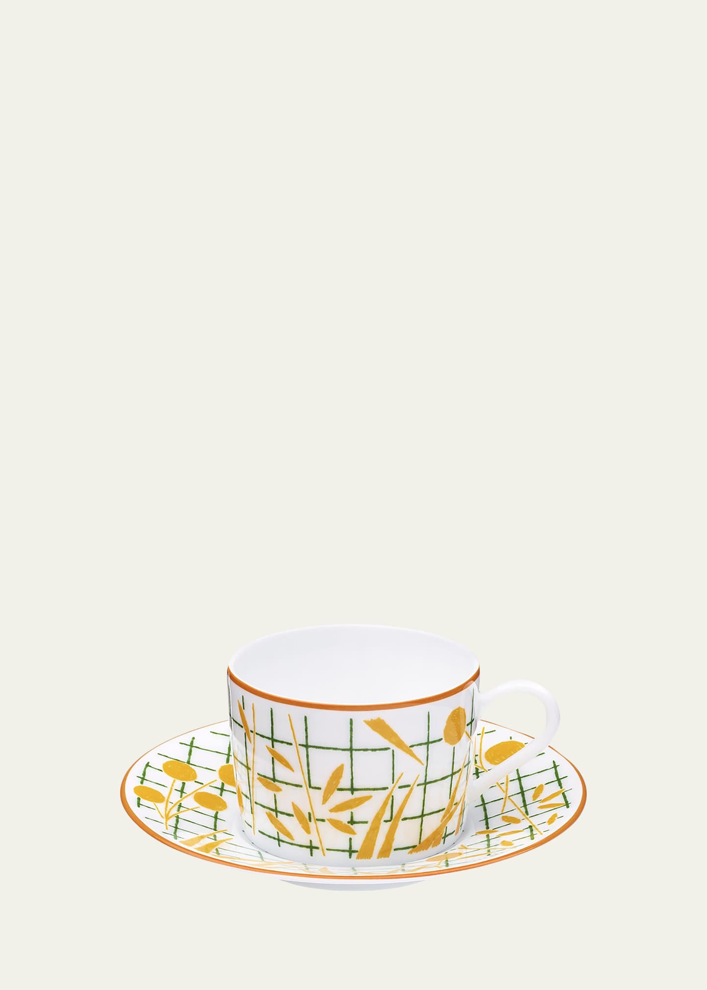 Hermes A Walk In The Garden Teacup & Saucer In Yellow Pattern