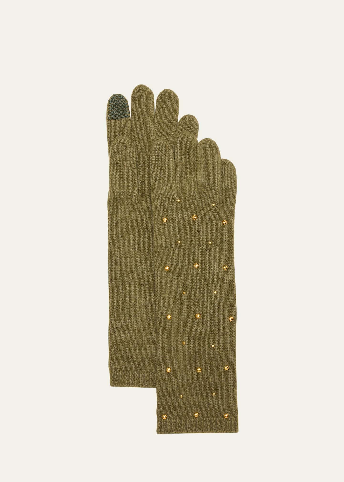 Shop Portolano Long Studded Cashmere Tech Gloves In Martini Olive