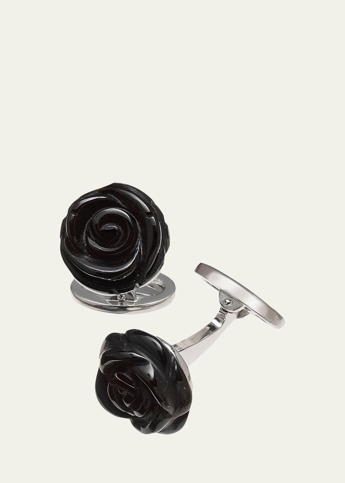 Onyx Carved Rose Cuff Links