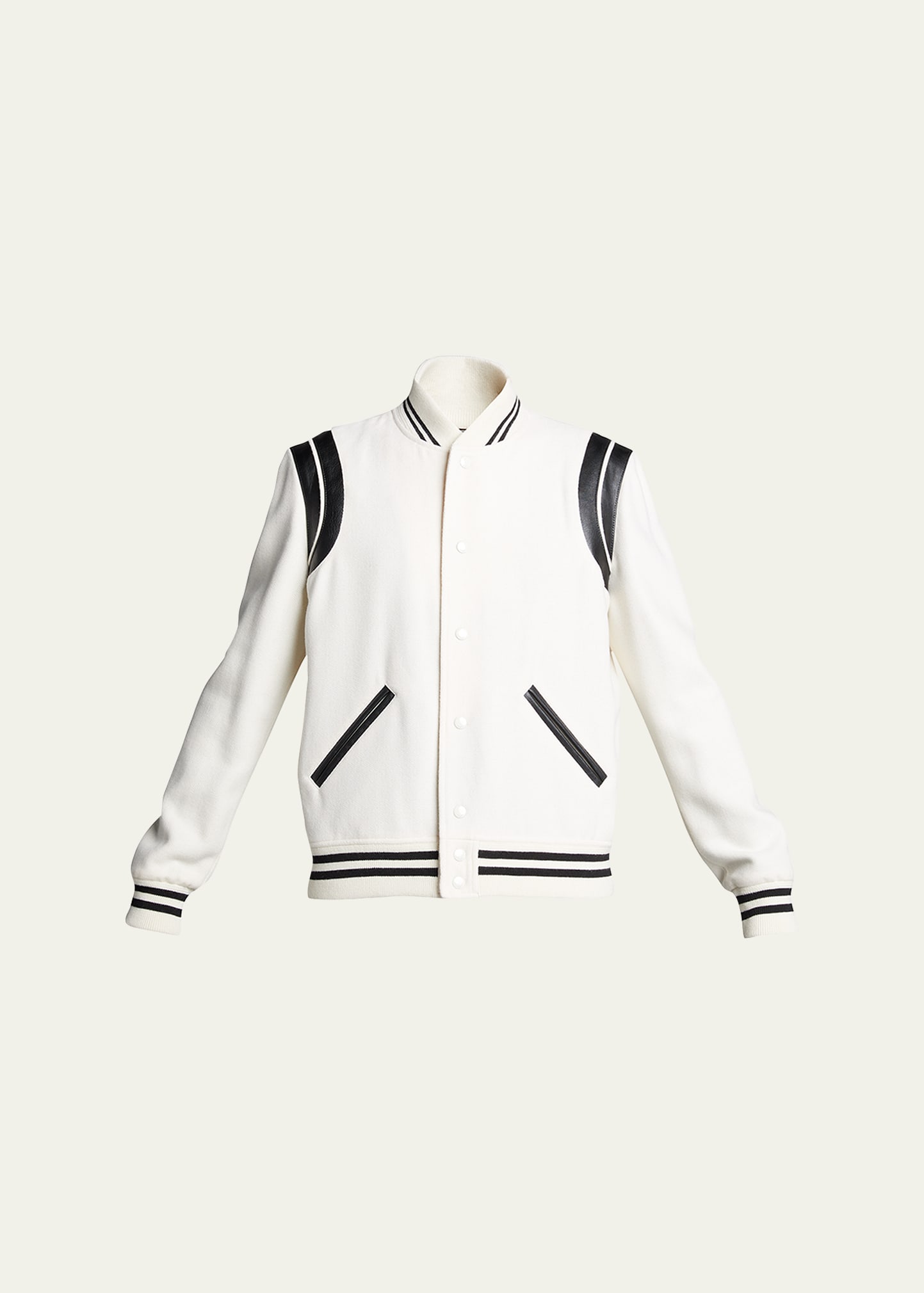 Shop Saint Laurent Men's Varsity Jacket In Natural