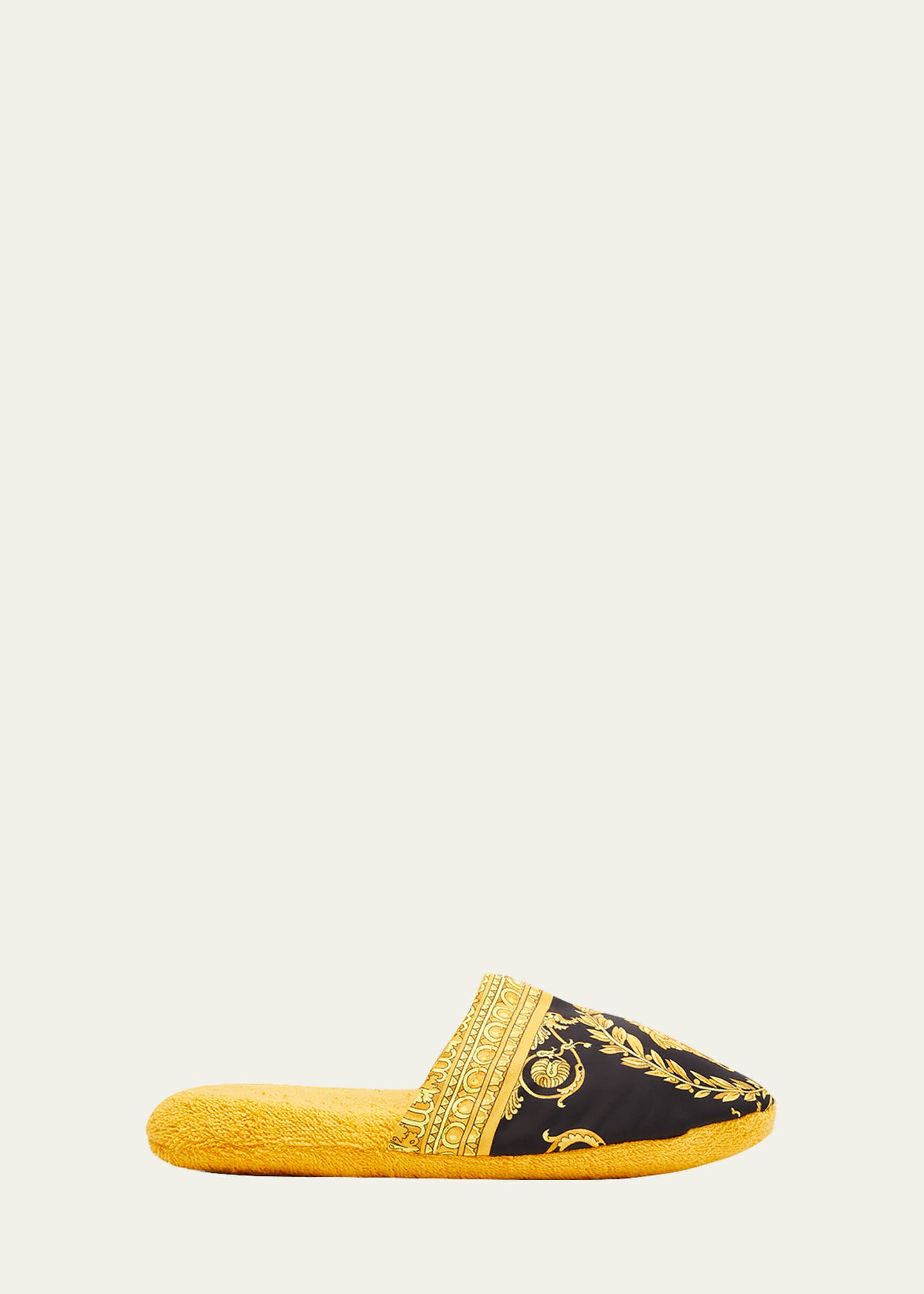 Versace Men's Barocco-print Mule Slippers In Gold
