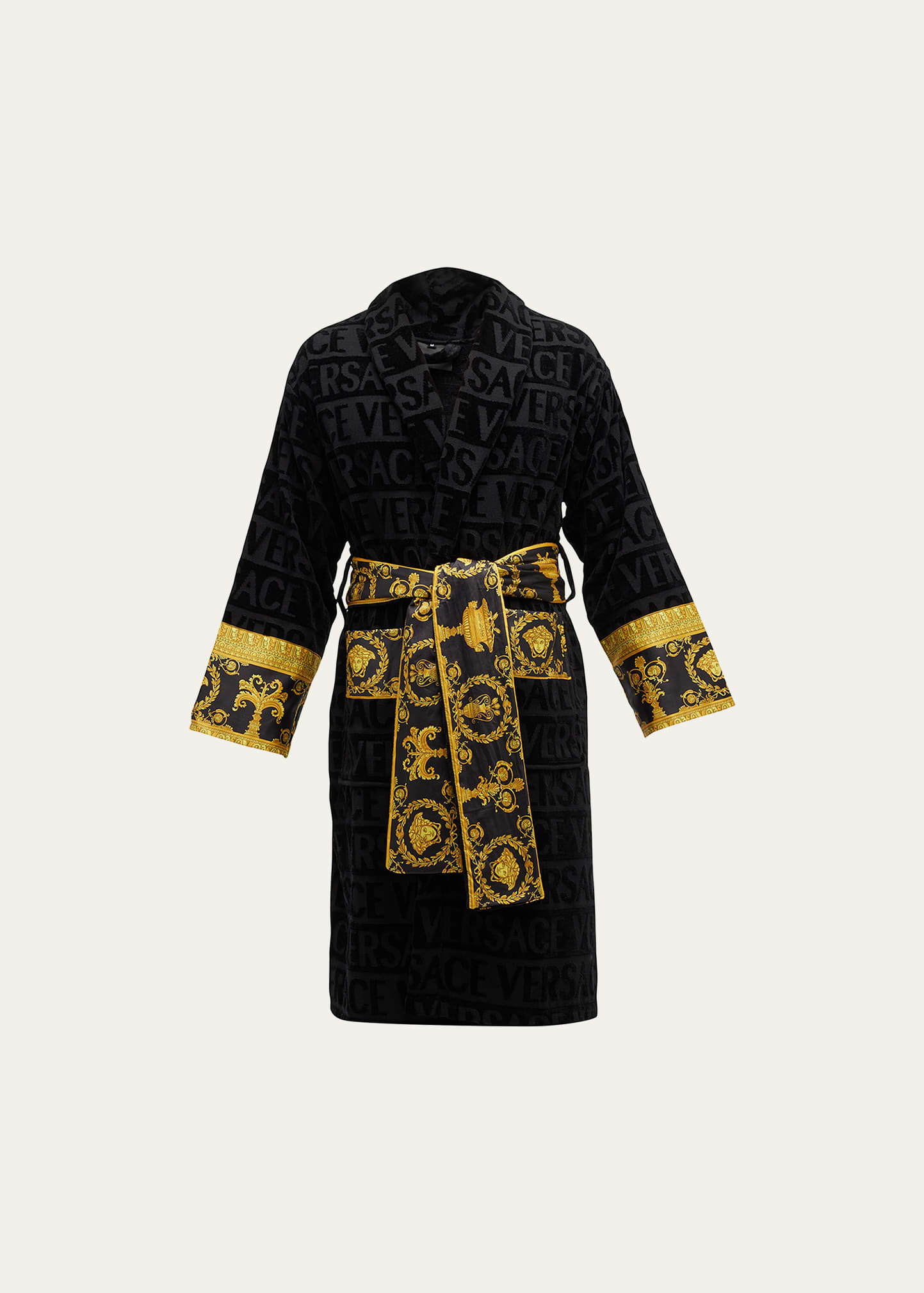 Shop Versace Unisex Barocco Sleeve Robe In Black