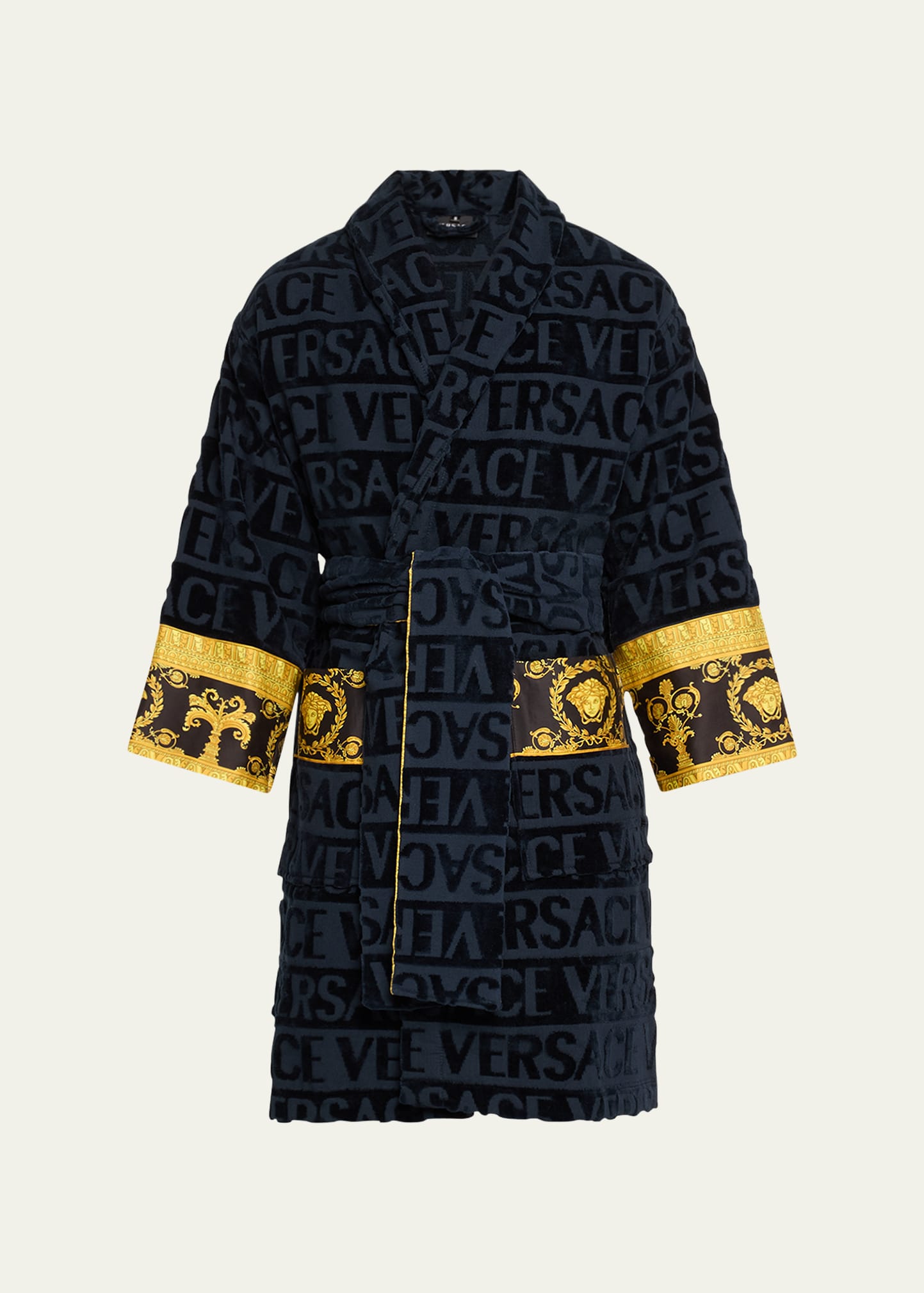 Versace Unisex Barocco Sleeve Robe In Blue/black