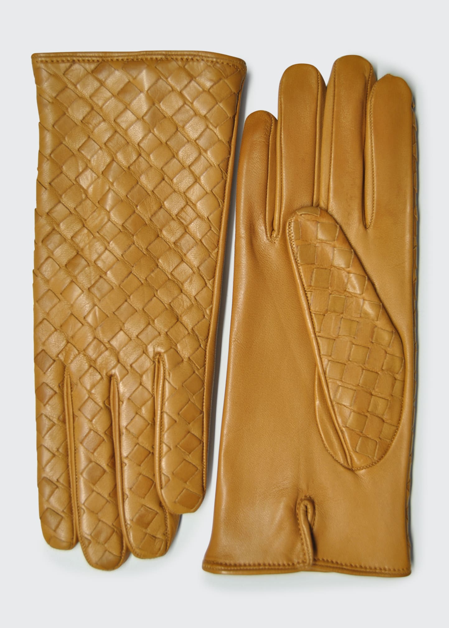 Guanti Giglio Fiorentino Woven Lambskin Leather Gloves In Camel 13