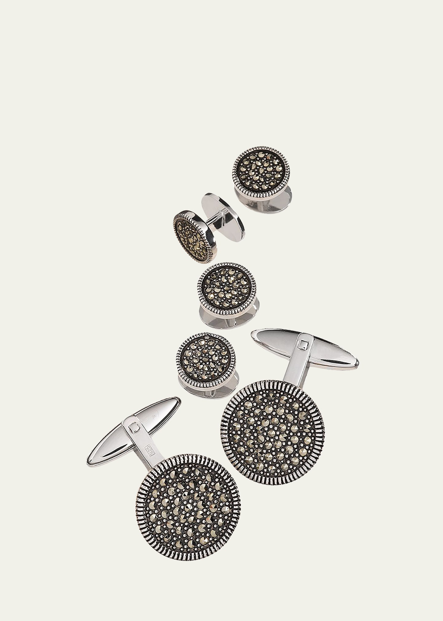 Round Marcasite Cuff Link and Stud Set