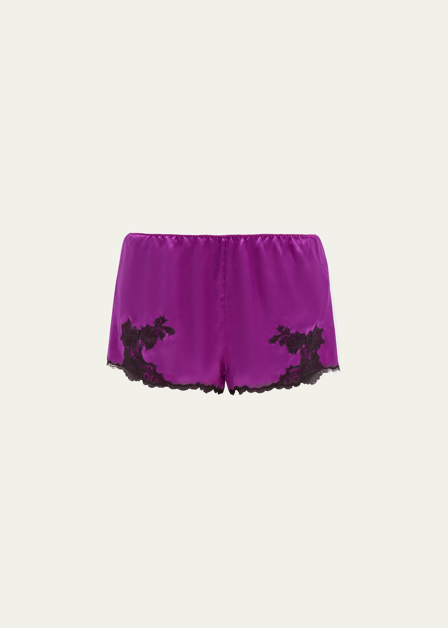 Josie Natori Lolita Lace-Trim Silk Shorts