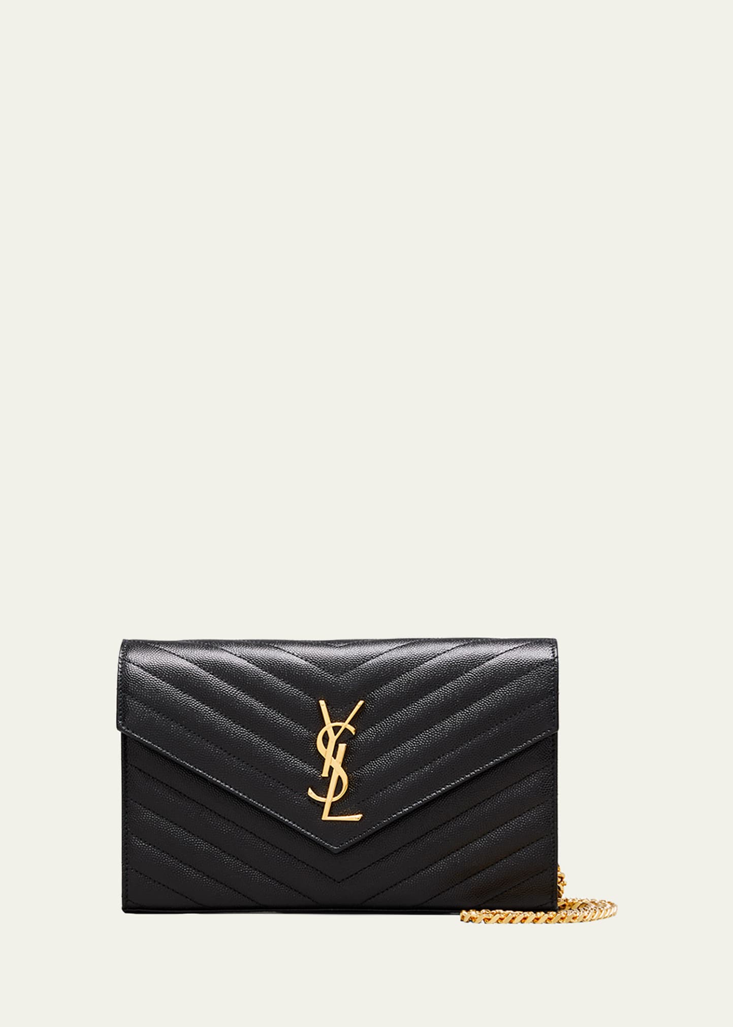 Saint Laurent Monogramme Large Grain De Poudre Wallet On Chain In Noir