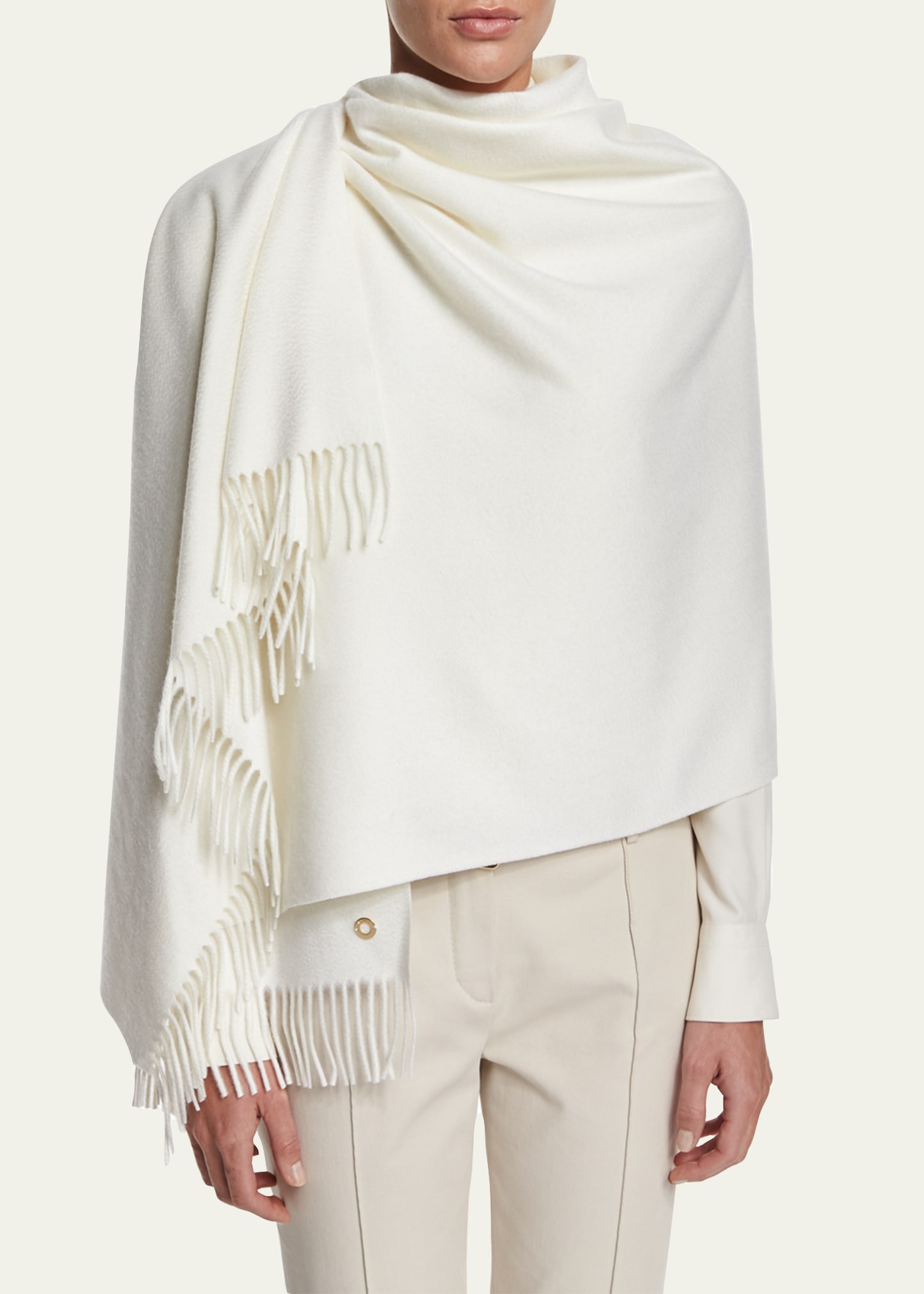 Loro Piana Cashmere Fringe-trim Opera Stole In White