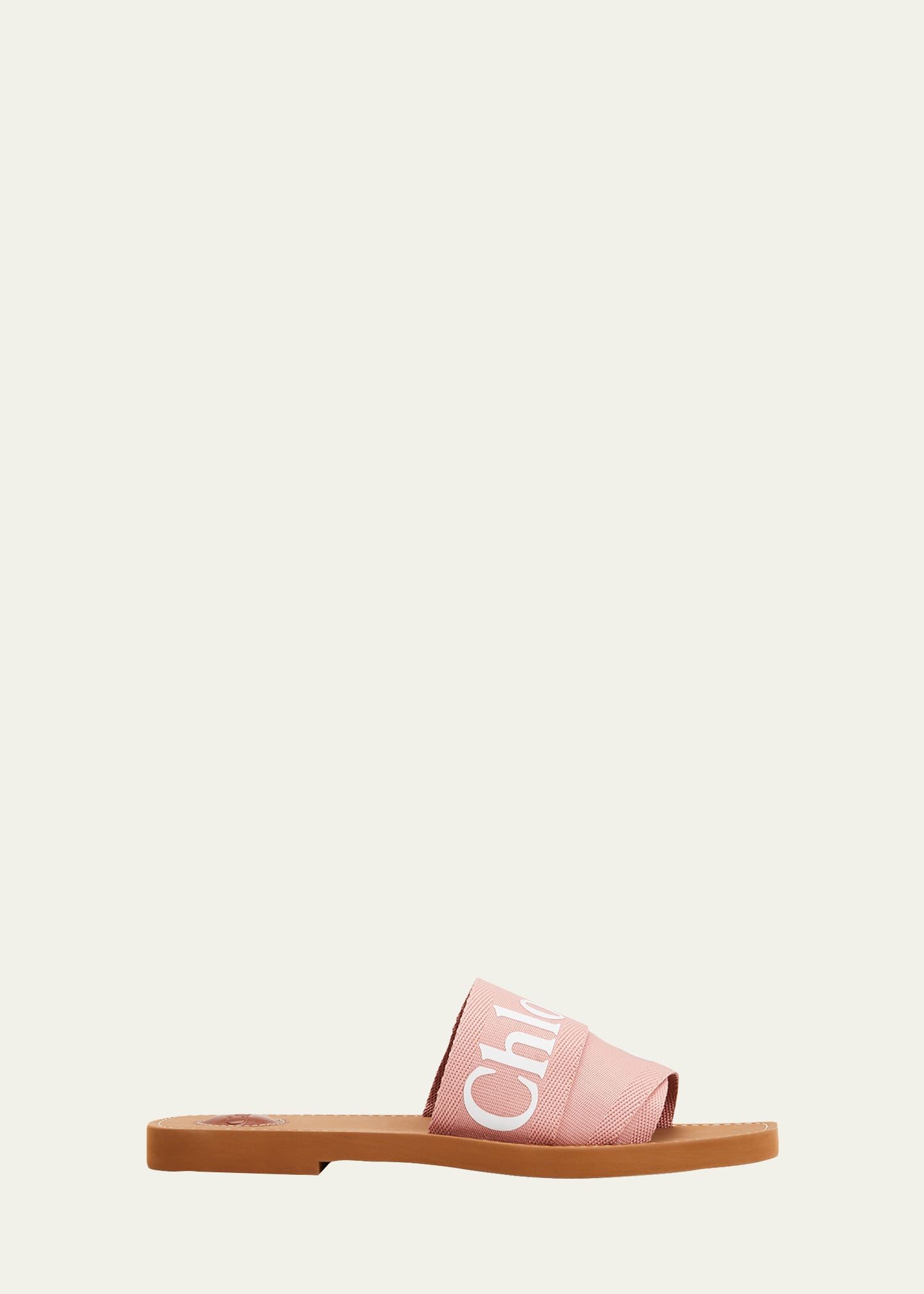 Chloé Woody Flat Logo Ribbon Slide Sandals In Light Pink