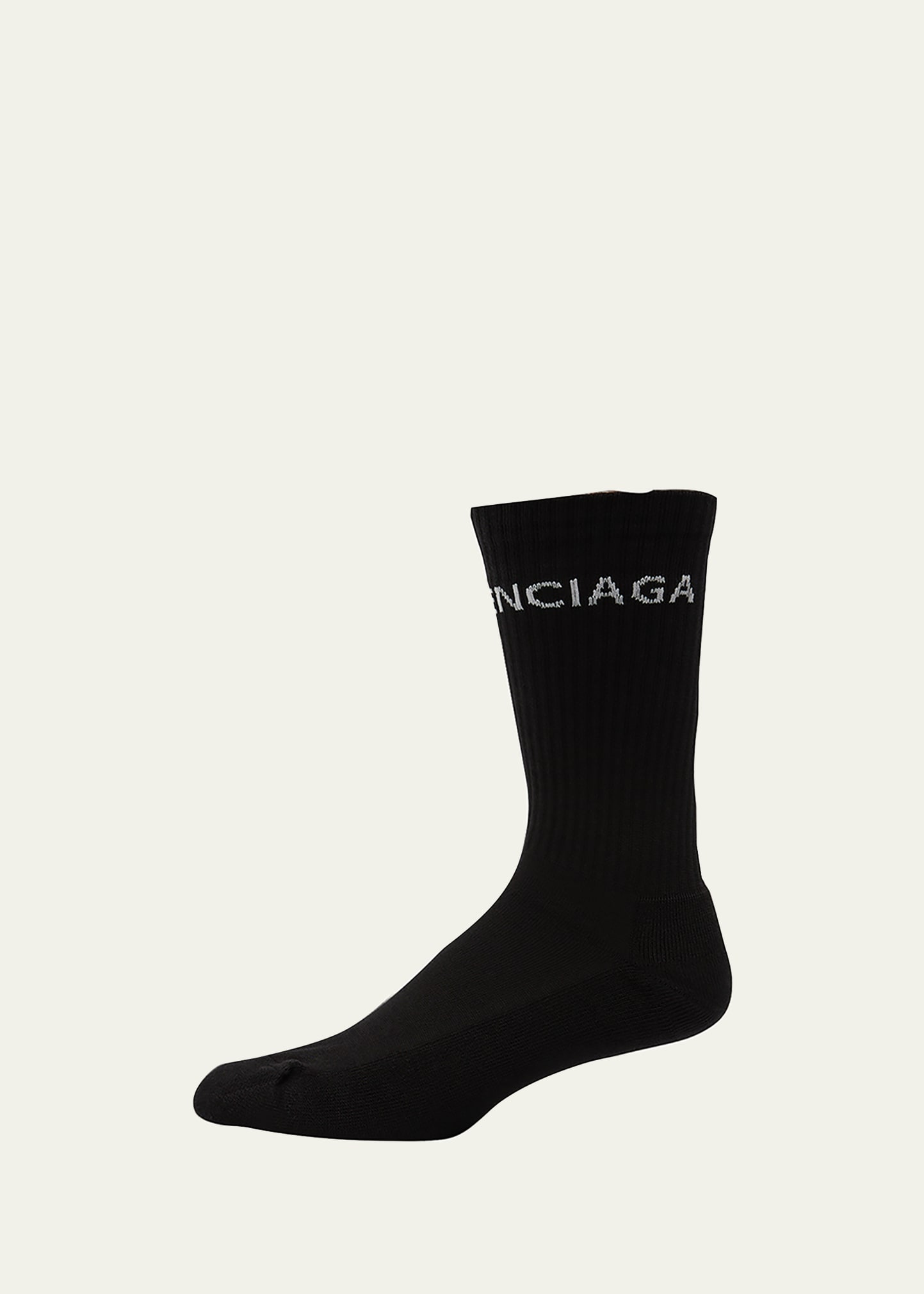 Balenciaga Men's Logo-knit Tennis Socks In Black/white