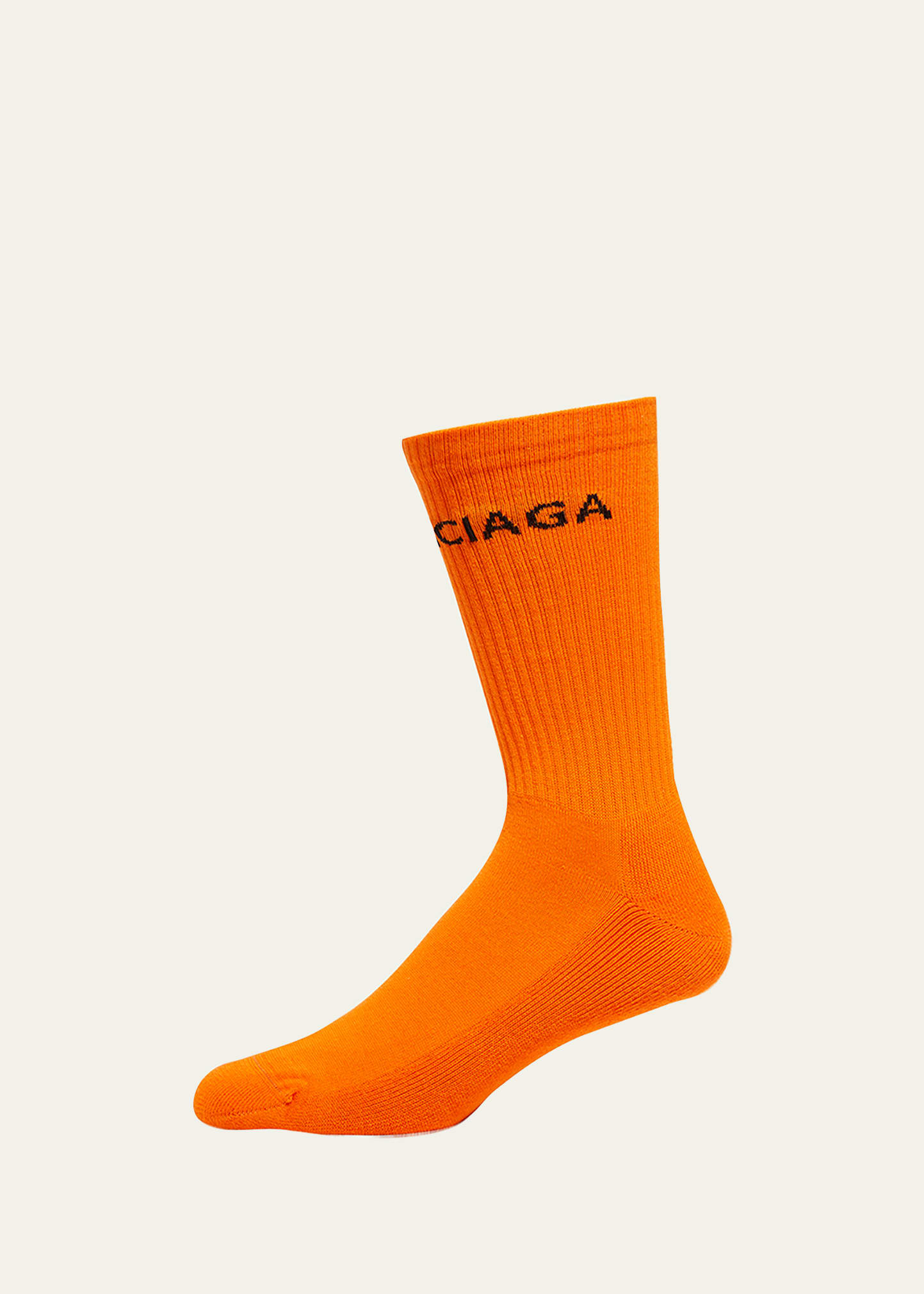 Balenciaga Men's Logo-knit Tennis Socks In Orange/black