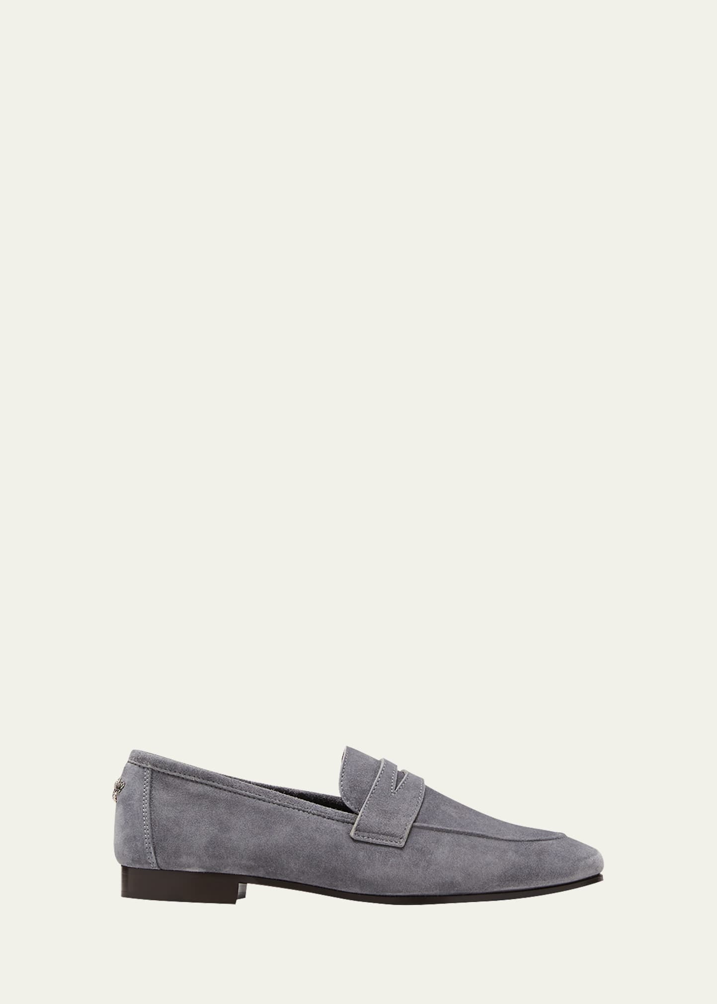 Shop Bougeotte Flaneur Suede Flat Penny Loafers In Gray