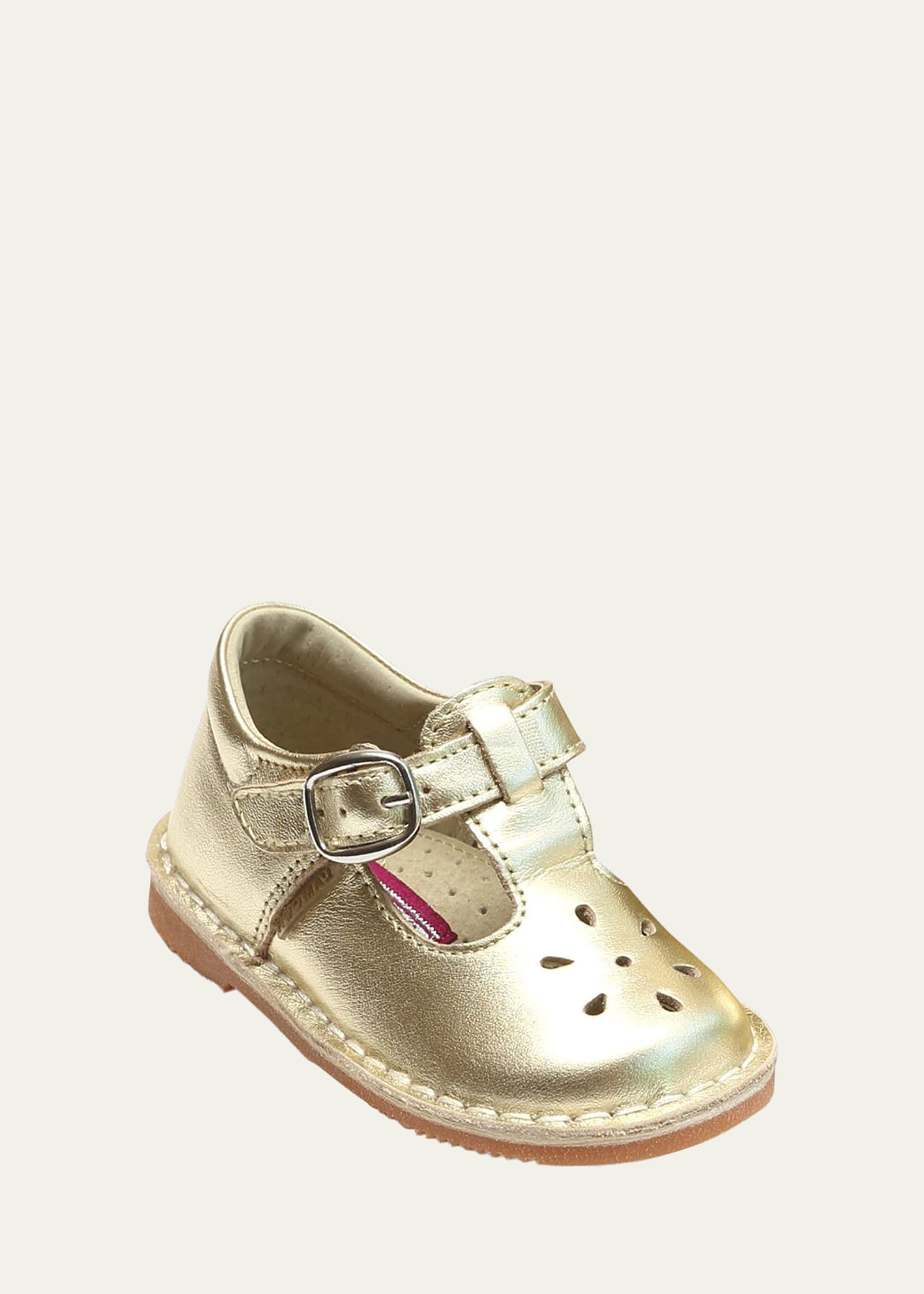 L'amour Shoes Girl's Joy Metallic Leather Cutout T-strap Mary Jane, Baby/toddler/kids In Cognac