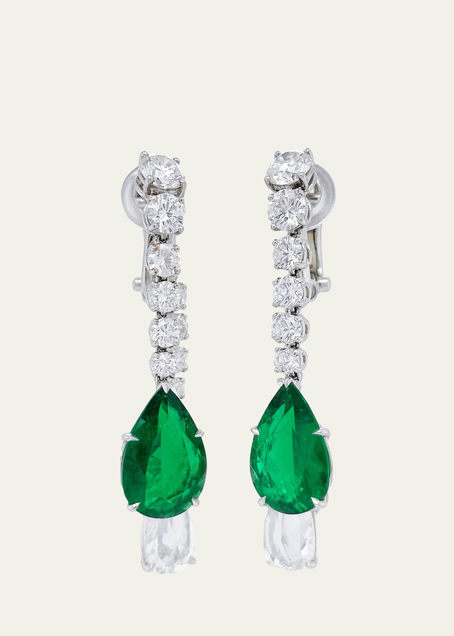 Bayco Platinum Emerald Pear and Diamond Earrings