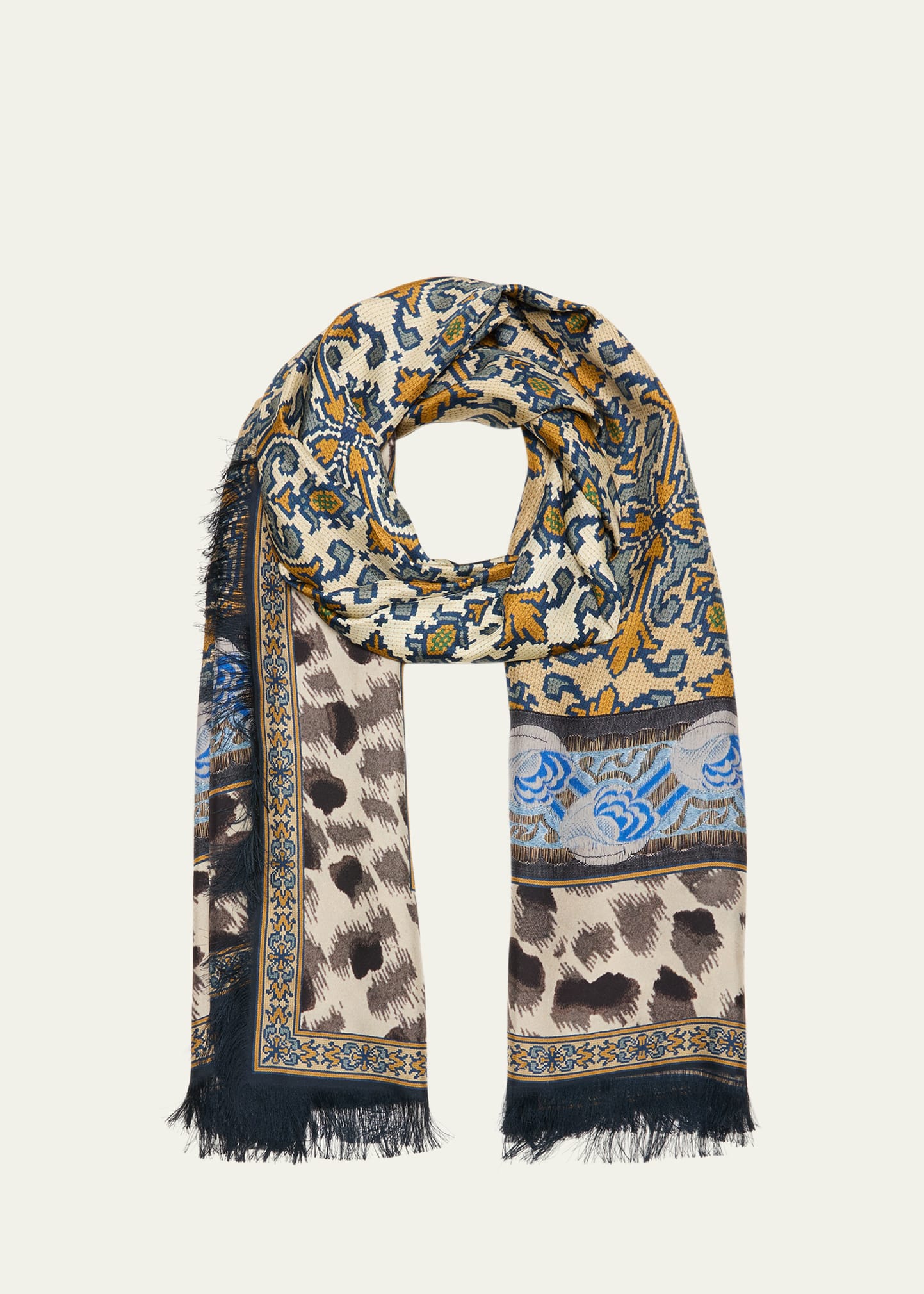 Pierre-louis Mascia Mascia Aloe Ultrawash Silk Scarf In Blue Pattern