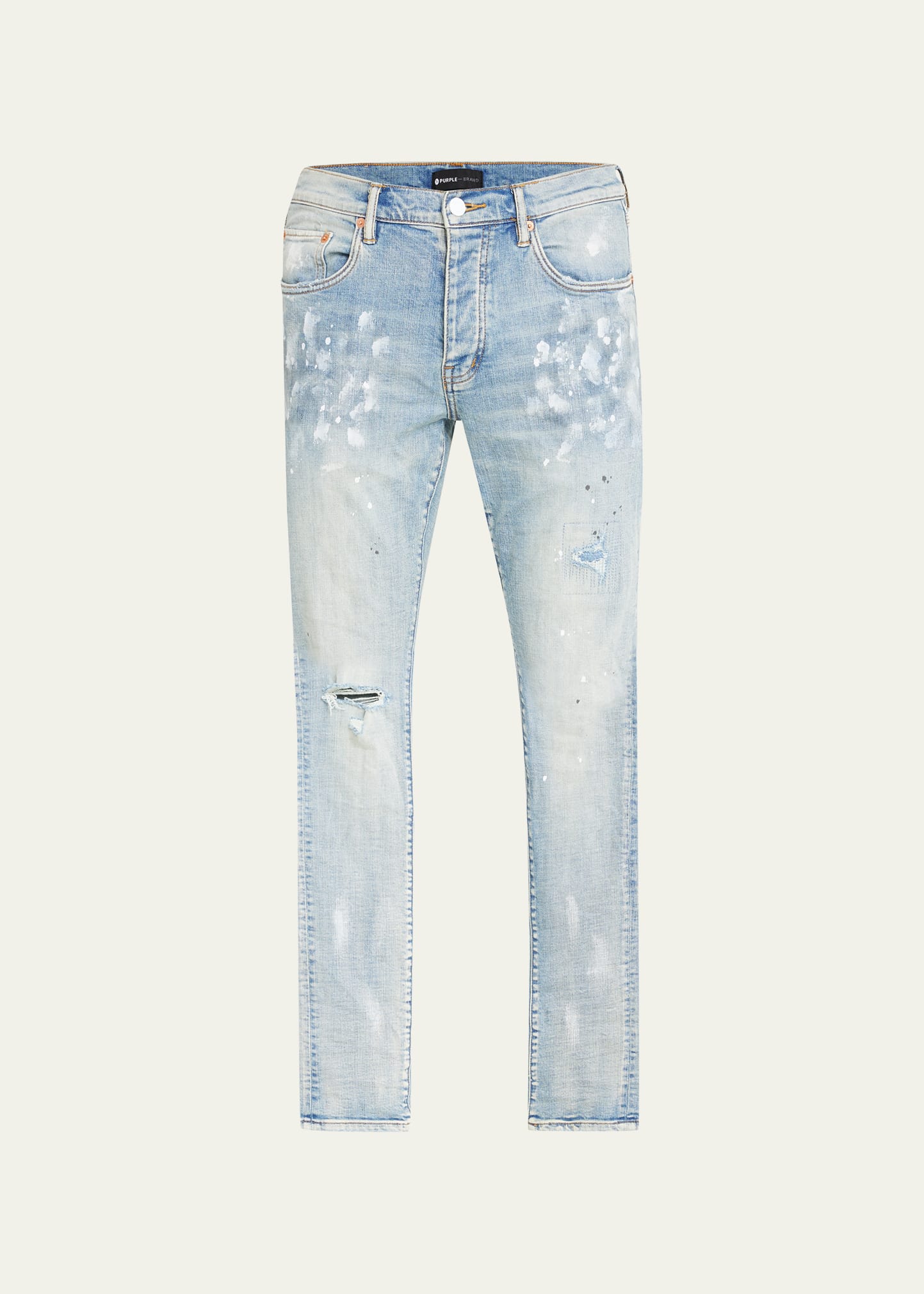 Purple Men's P001 Light Indigo Paint Blowout Skinny Jeans In Indigo