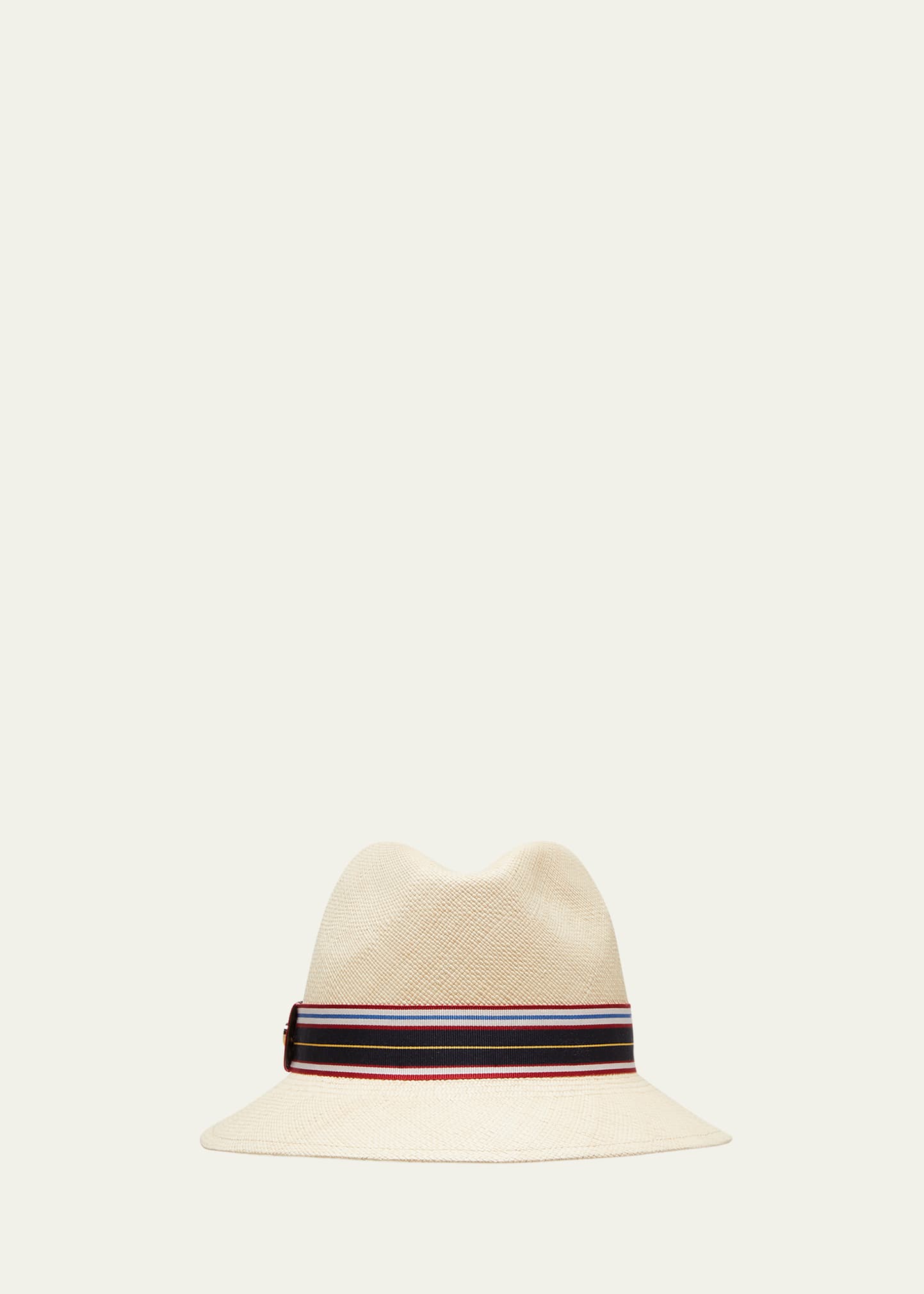 Ingrid Straw Panama Brisa Hat w/ Multi-Stripe Band