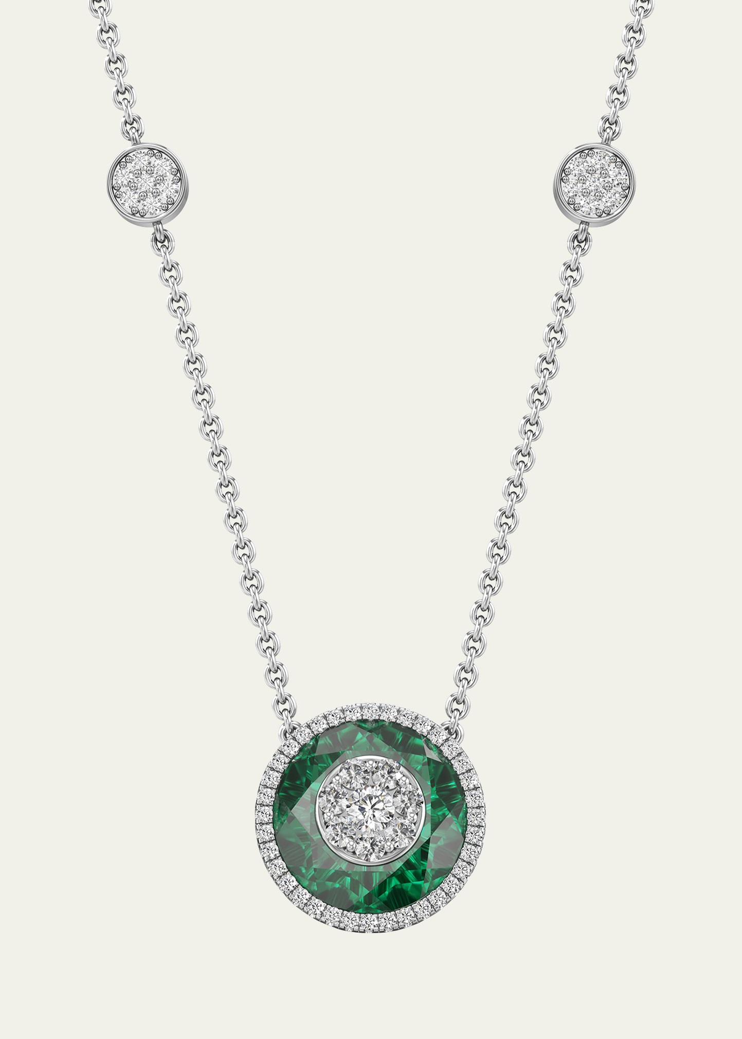 Bhansali 18k White Gold 13mm Halo Pendant Necklace w/ Diamonds