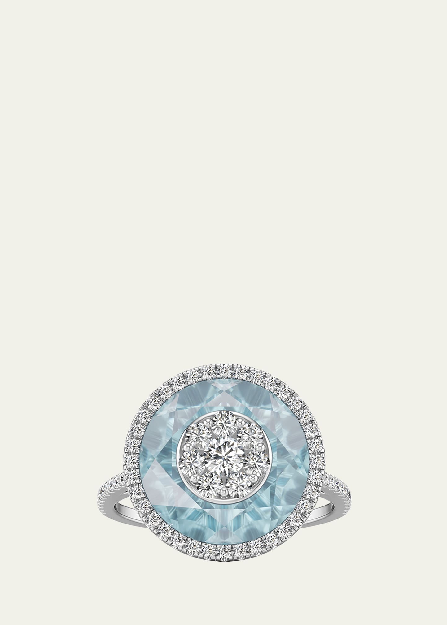 Bhansali 18k White Gold 13mm Halo Ring w/ Diamonds, Size 6.5