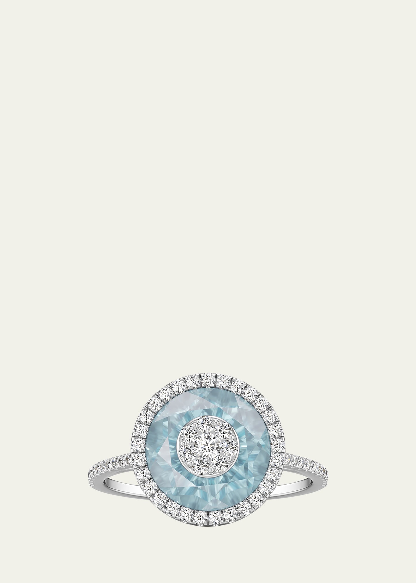 Bhansali 18k White Gold 10mm Halo Ring w/ Diamonds, Size 6.5