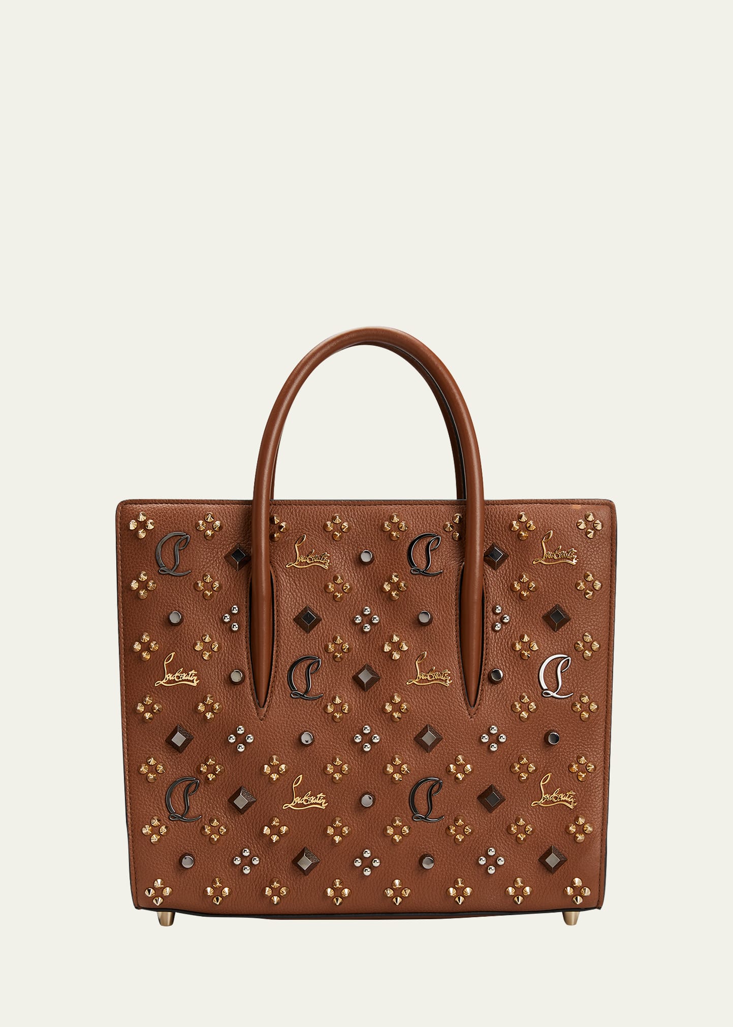 Christian Louboutin Medium Paloma Studded Leather Tote In Biscotto/multi