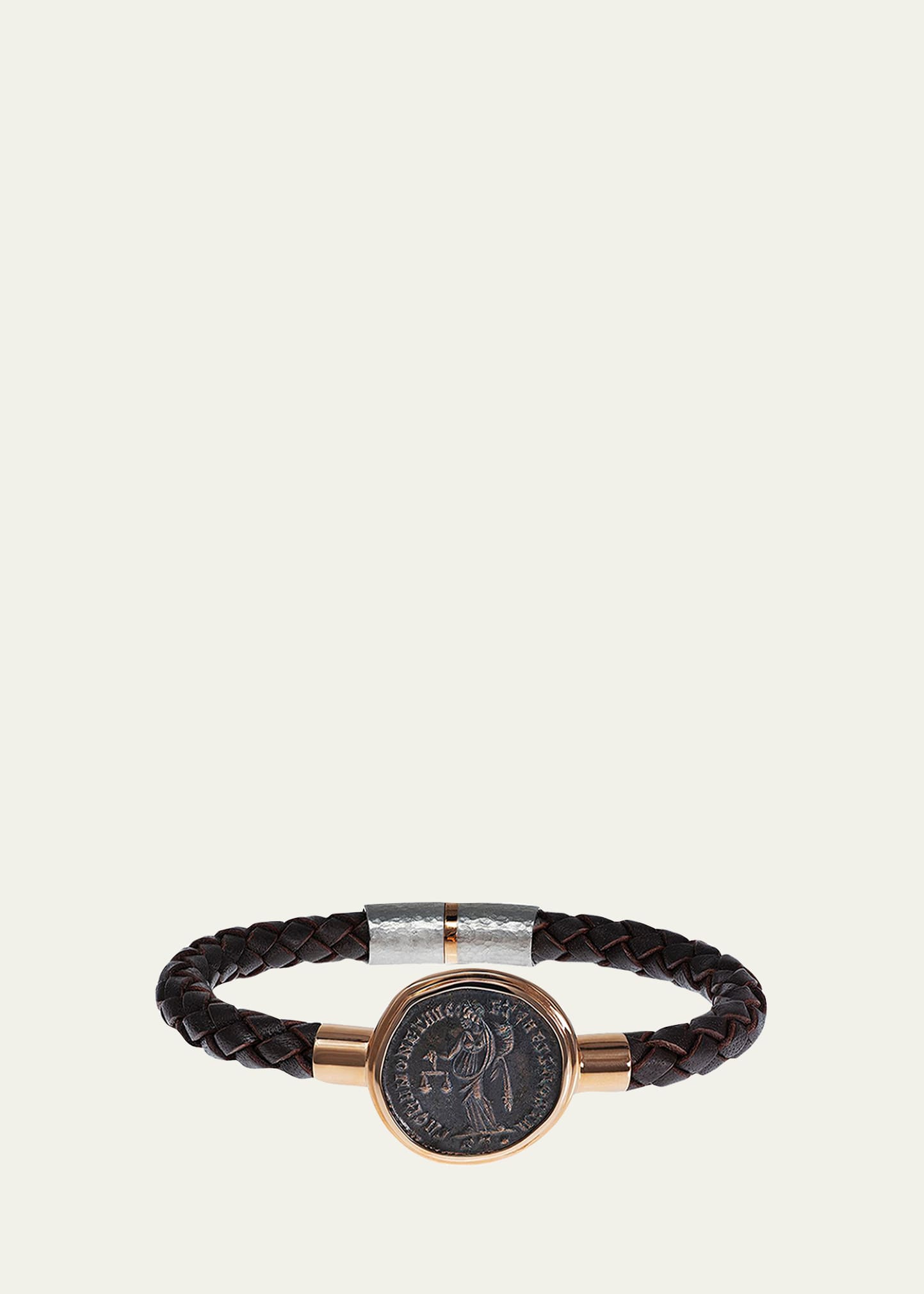 Jorge Adeler Men's Ancient Moneta Coin Braided Leather Bracelet