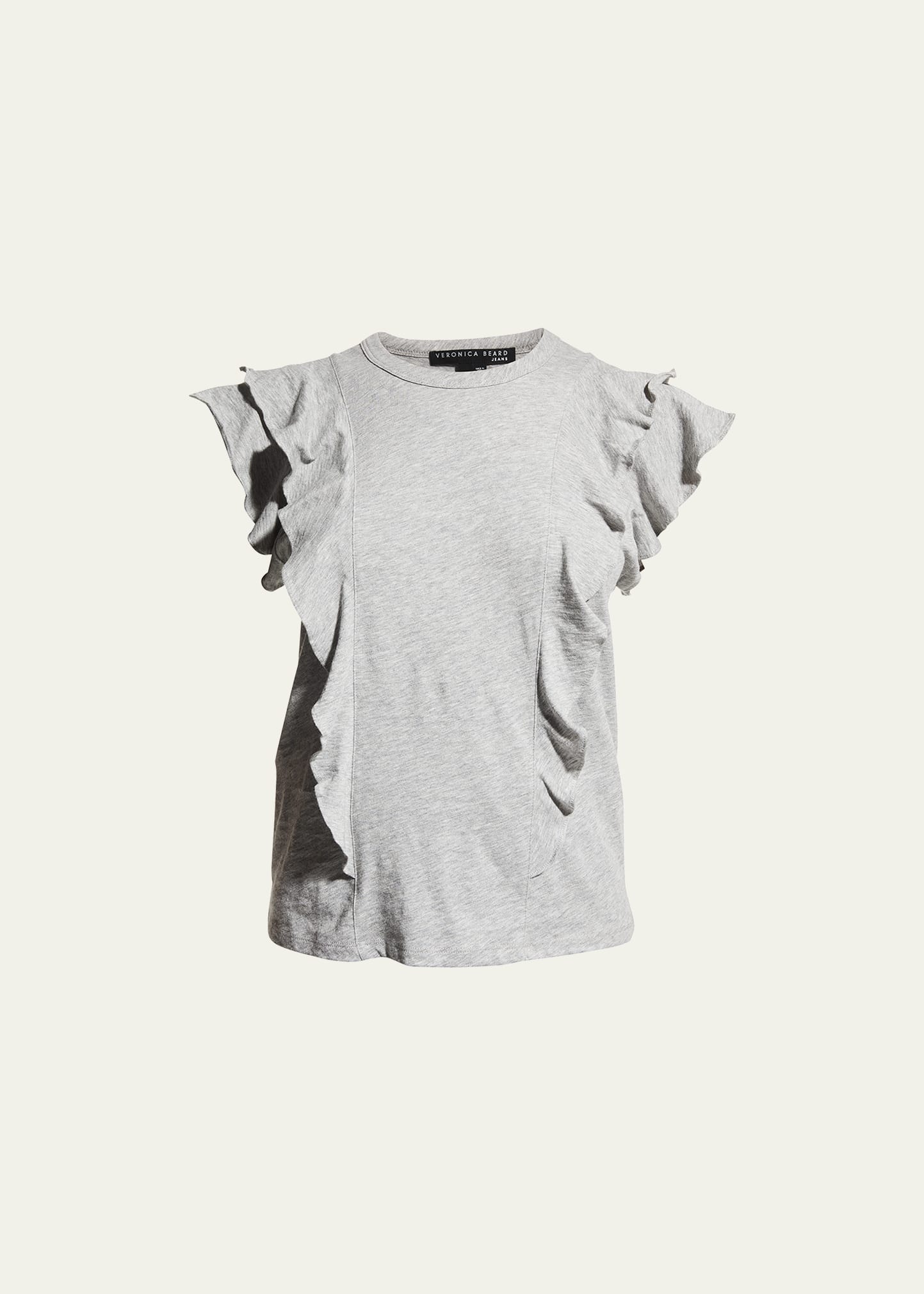 VERONICA BEARD JEANS BEA SHORT-SLEEVE CREWNECK RUFFLE TEE 