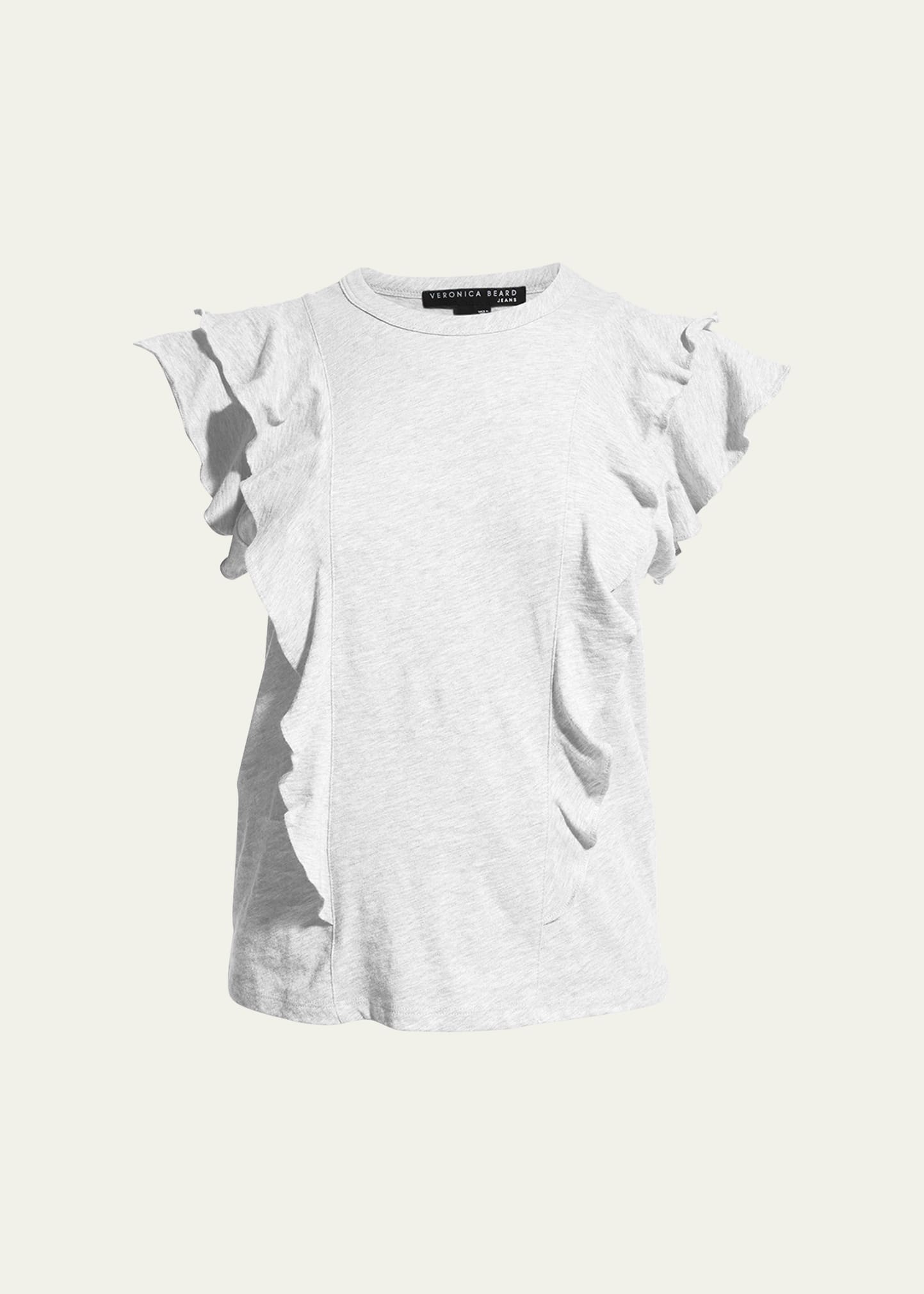 VERONICA BEARD JEANS BEA SHORT-SLEEVE CREWNECK RUFFLE TEE 