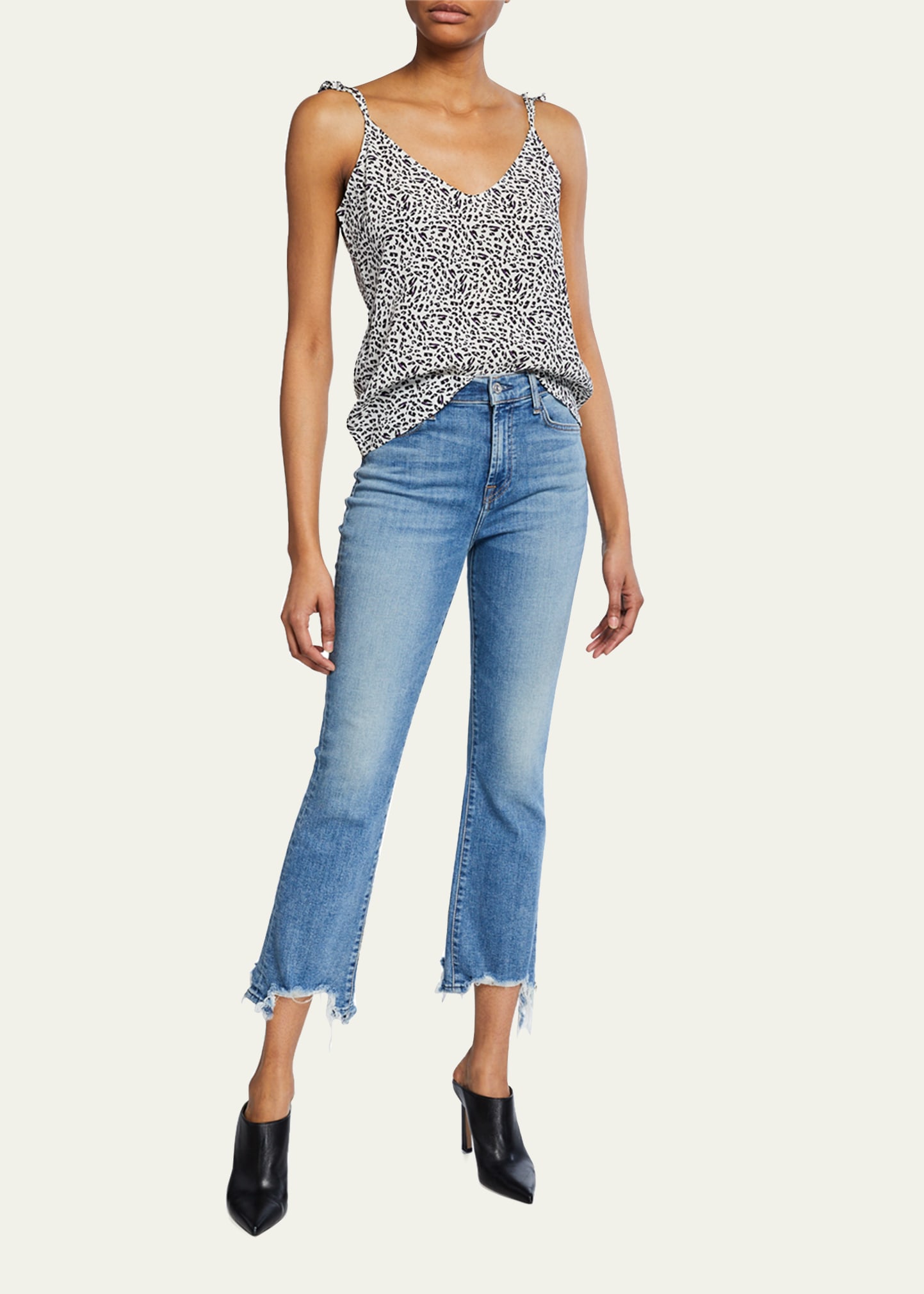 7 For All Mankind Slim-kick Chewed Hem High Rise Cropped Flare Jeans In Sloan Vintage 3 In Medium Blue