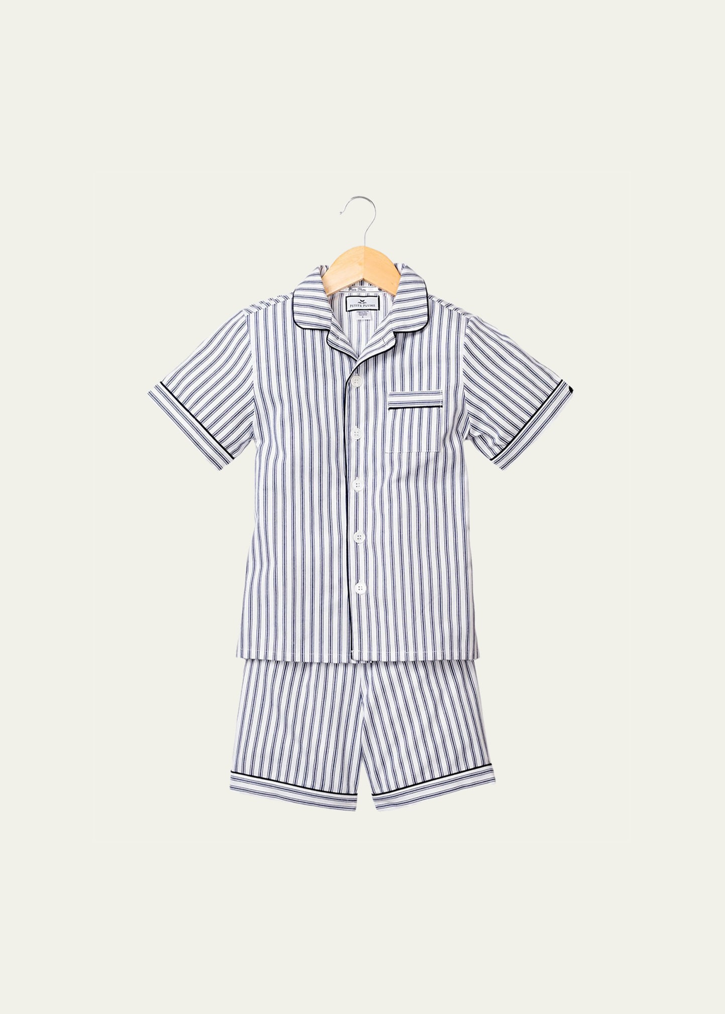 Kid's French Ticking Striped Pajama Set w/ Contrast Piping, Size 6M-14