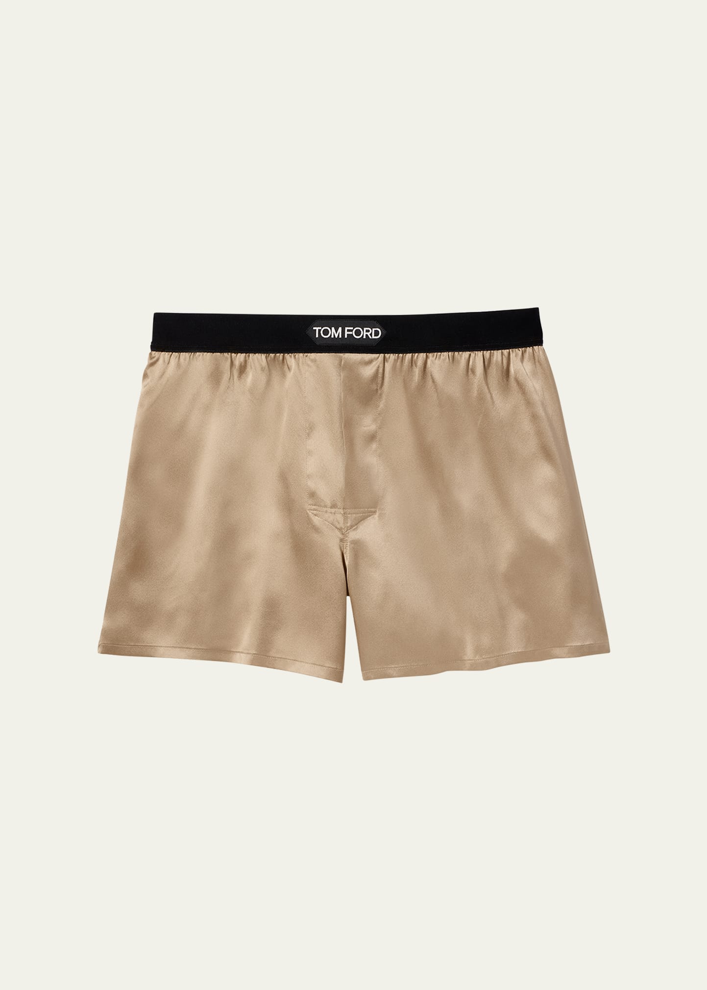 Tom Ford Velvet-trimmed Stretch-silk Satin Boxer Shorts In Nude