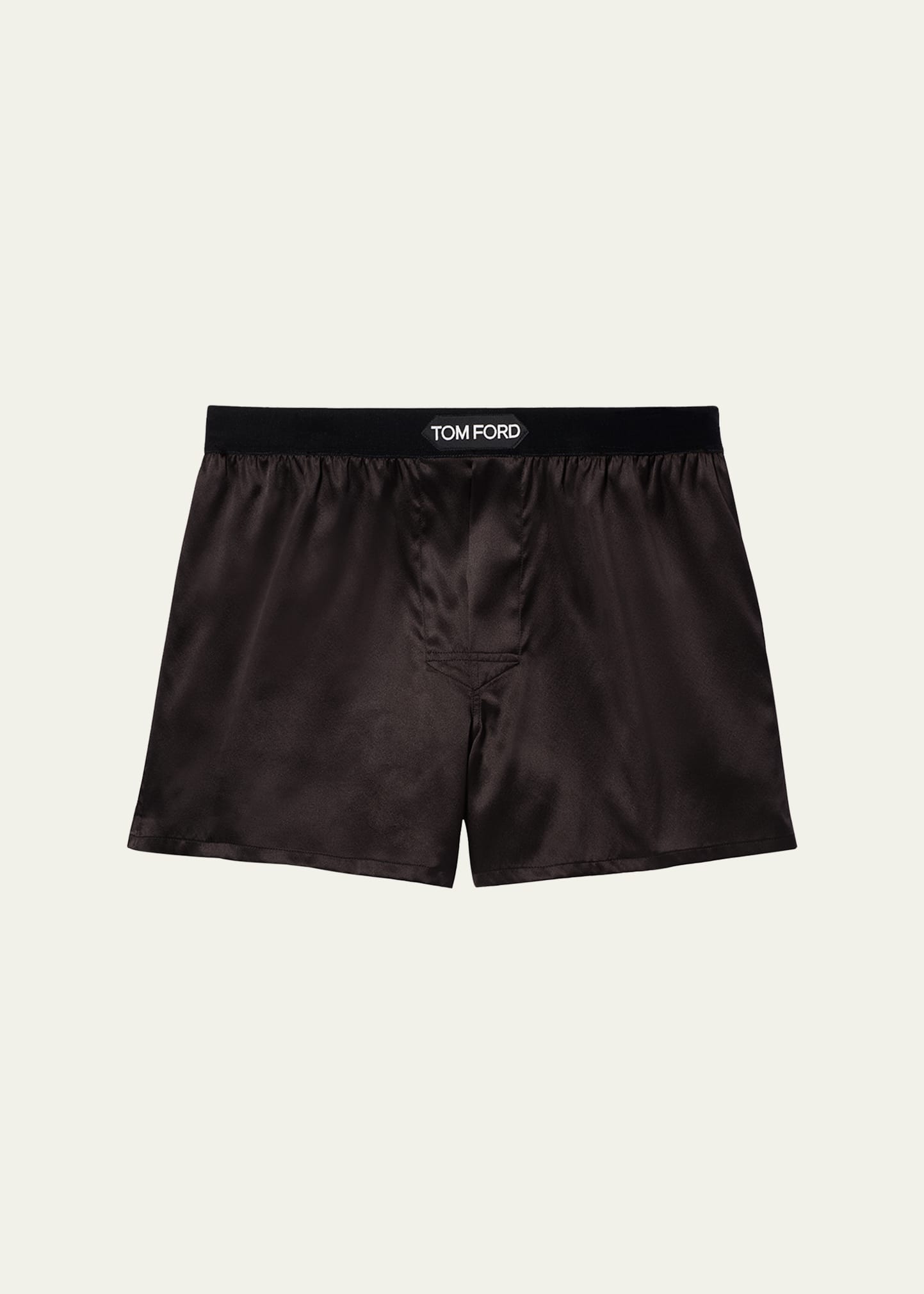 Tom Ford Men's Silk Jacquard Logo Boxers In Dark Brown