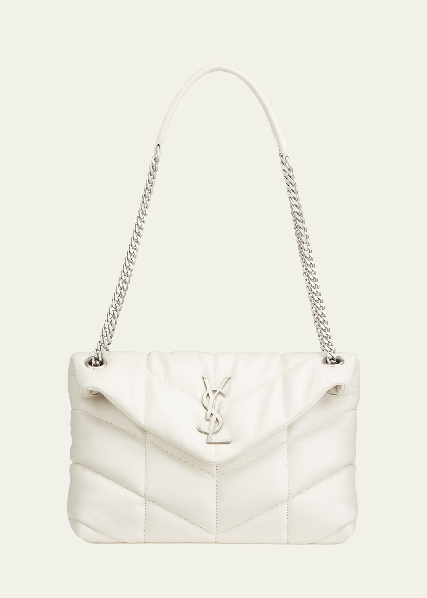 Saint Laurent Lou Lou Puffer Shoulder Bag In White