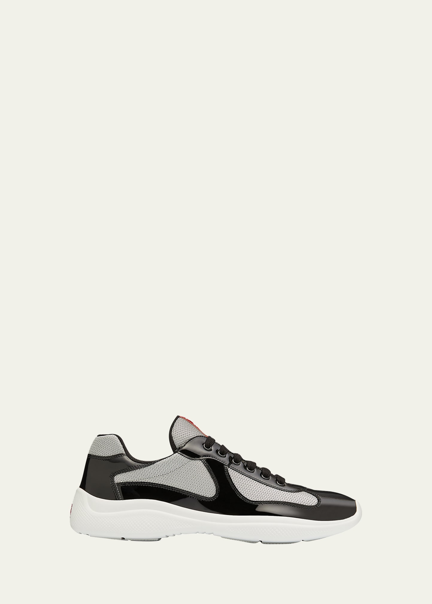 PRADA MEN'S AMERICA'S CUP PATENT LEATHER PATCHWORK SNEAKERS