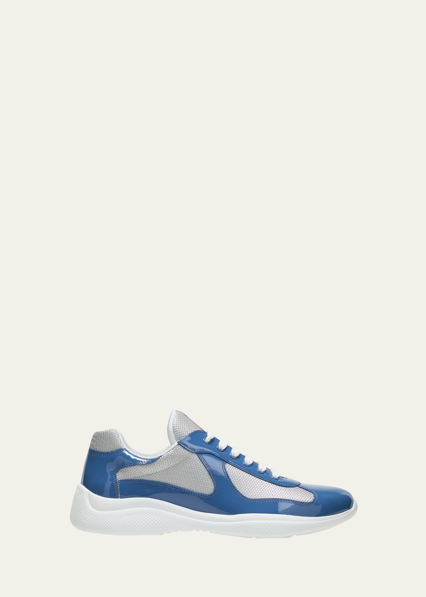 Prada Round Head Low-cut Sneakers In Aviation Blue Sil