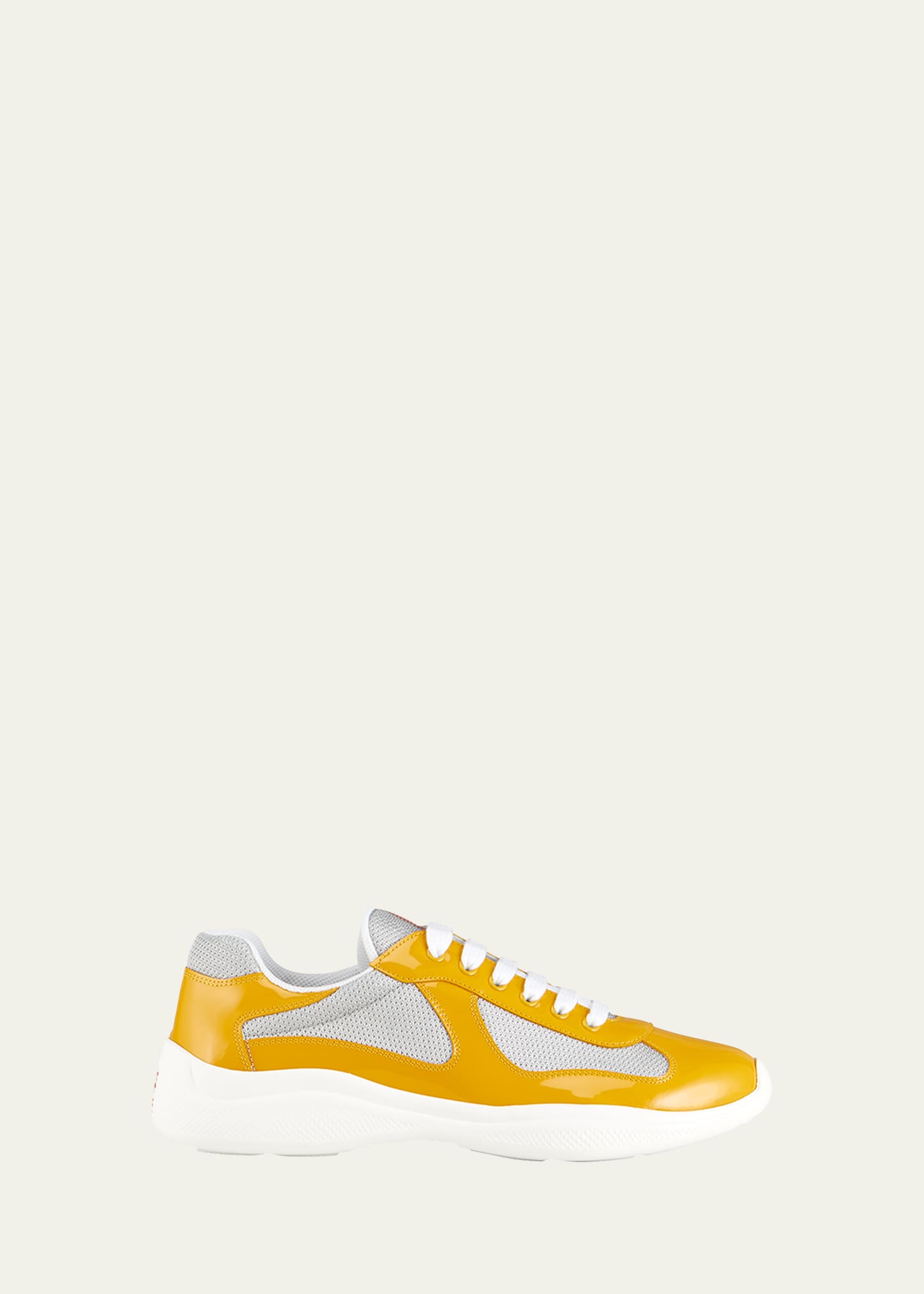 Prada Men's America's Cup Patent Leather Patchwork Sneakers In Yellow