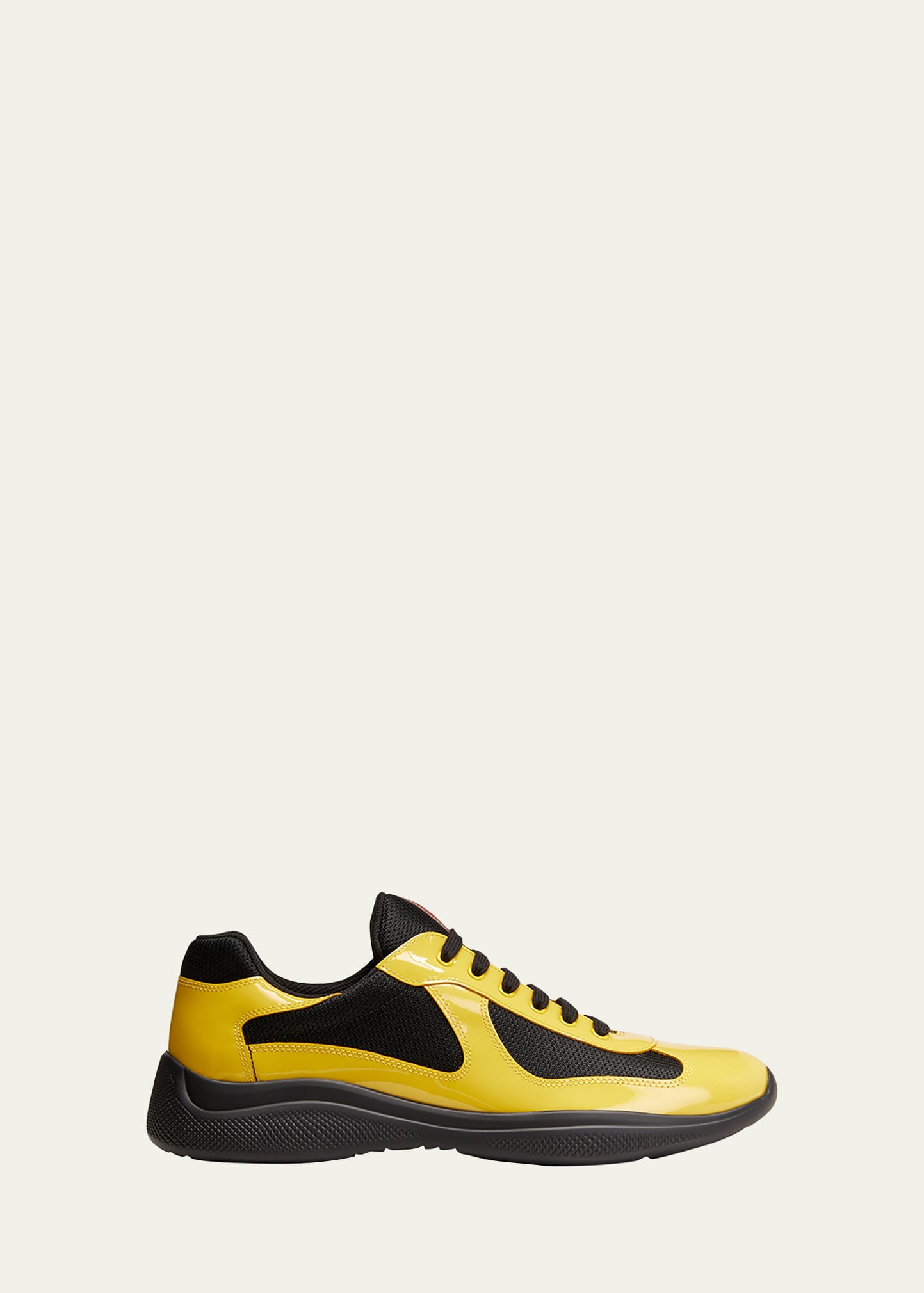 Prada Men's America's Cup Patent Leather Patchwork Sneakers In Yellow/black